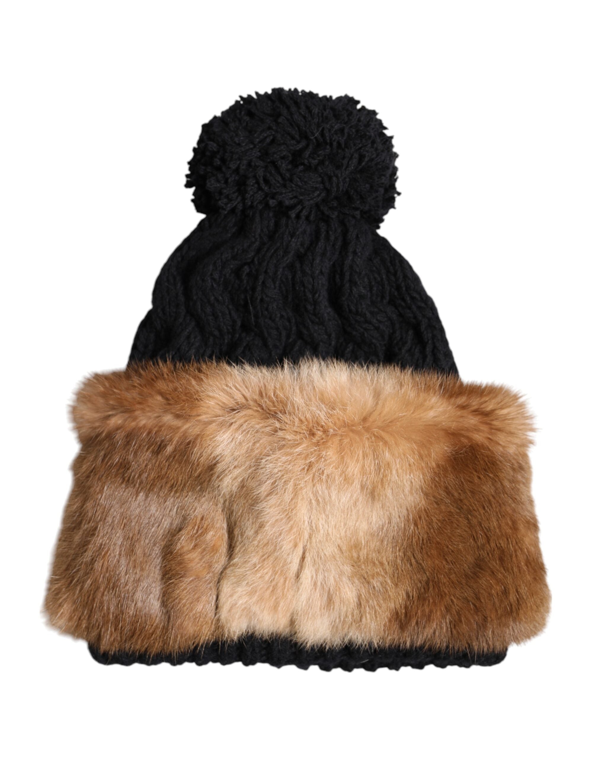 Dolce & Gabbana Black Brown Dyed Rabbit Real Fur Winter Beanie Hat-3