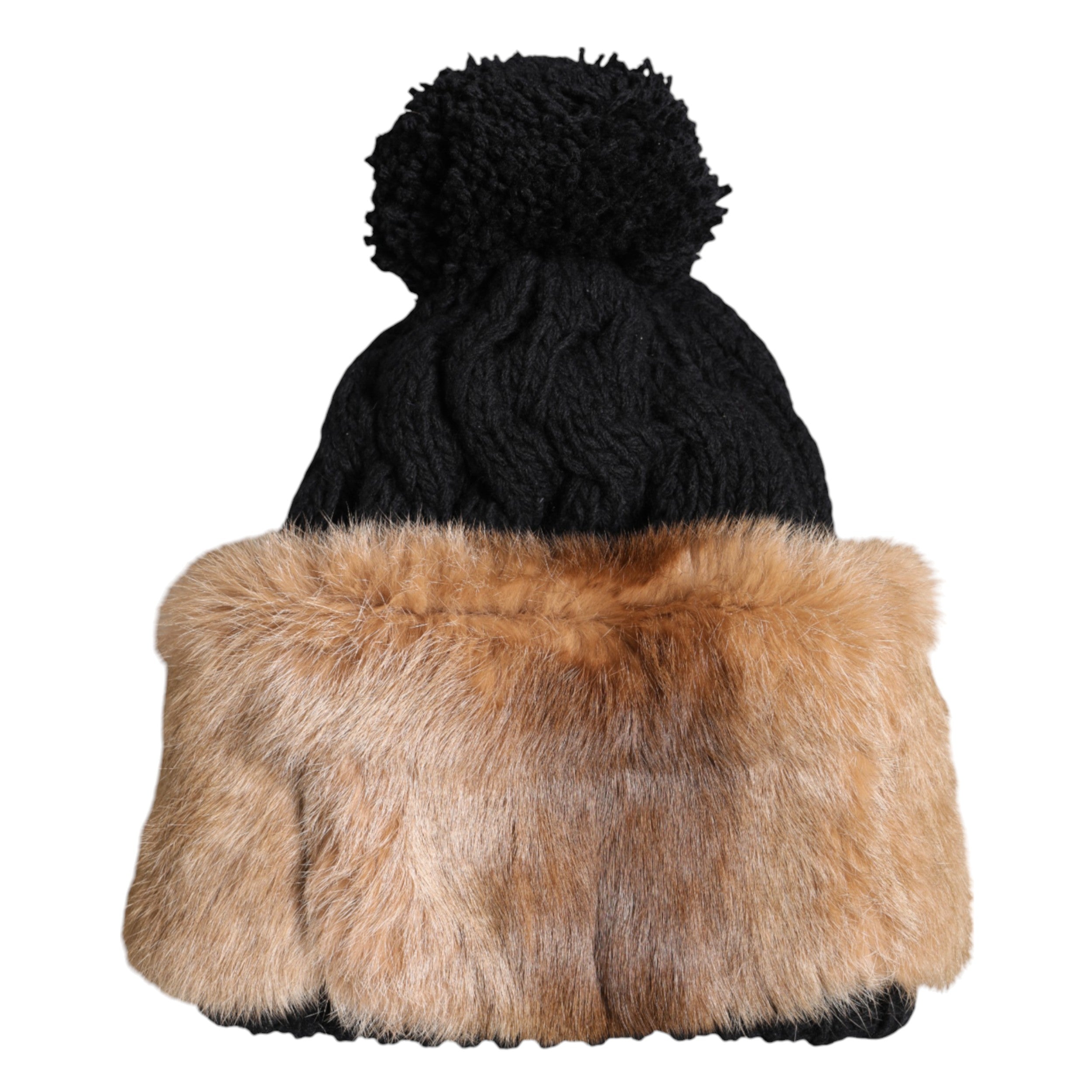 Dolce & Gabbana Black Brown Dyed Rabbit Real Fur Winter Beanie Hat-5