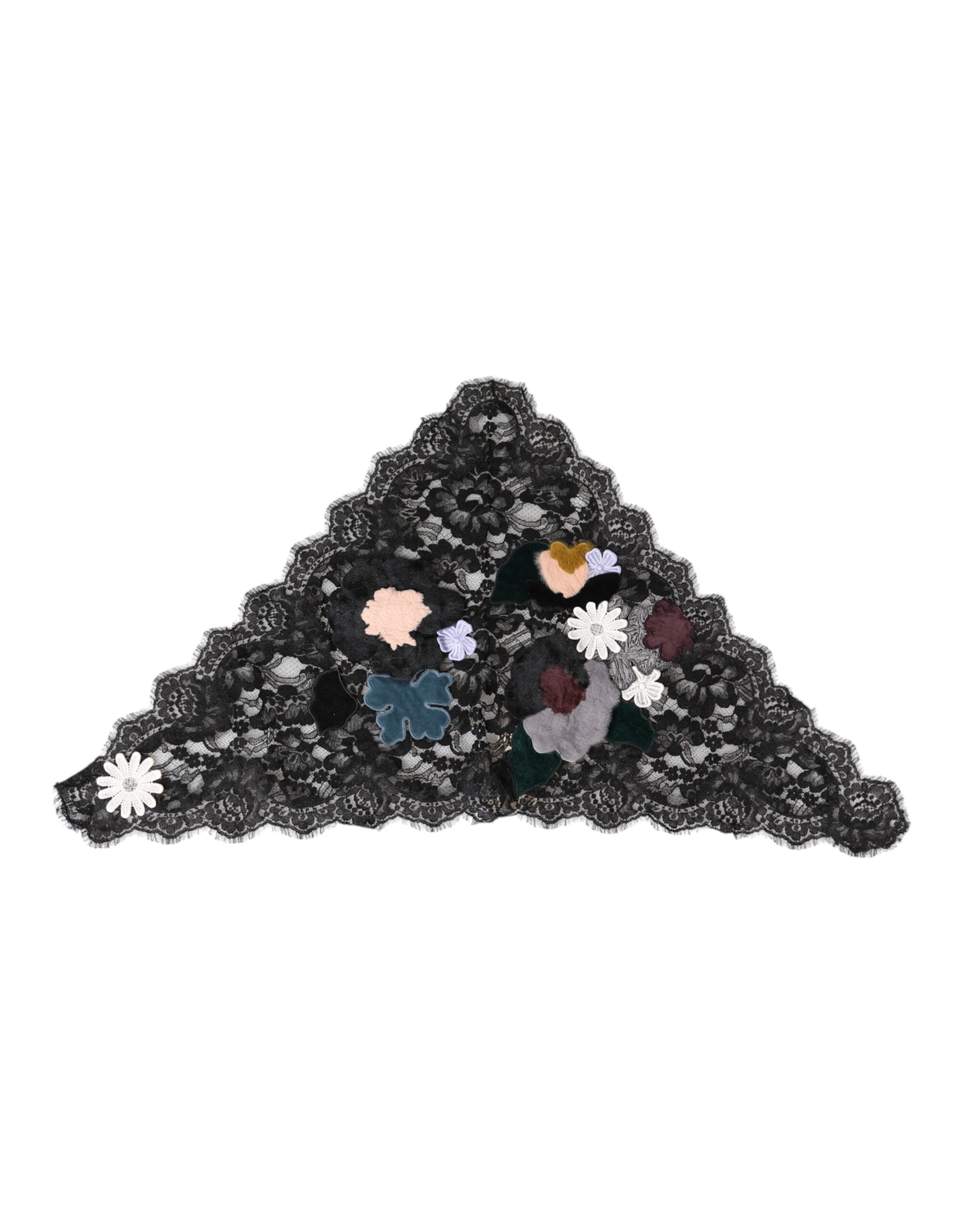 Dolce & Gabbana Black Lace with Floral Appliqué Cotton Veil Hat-1