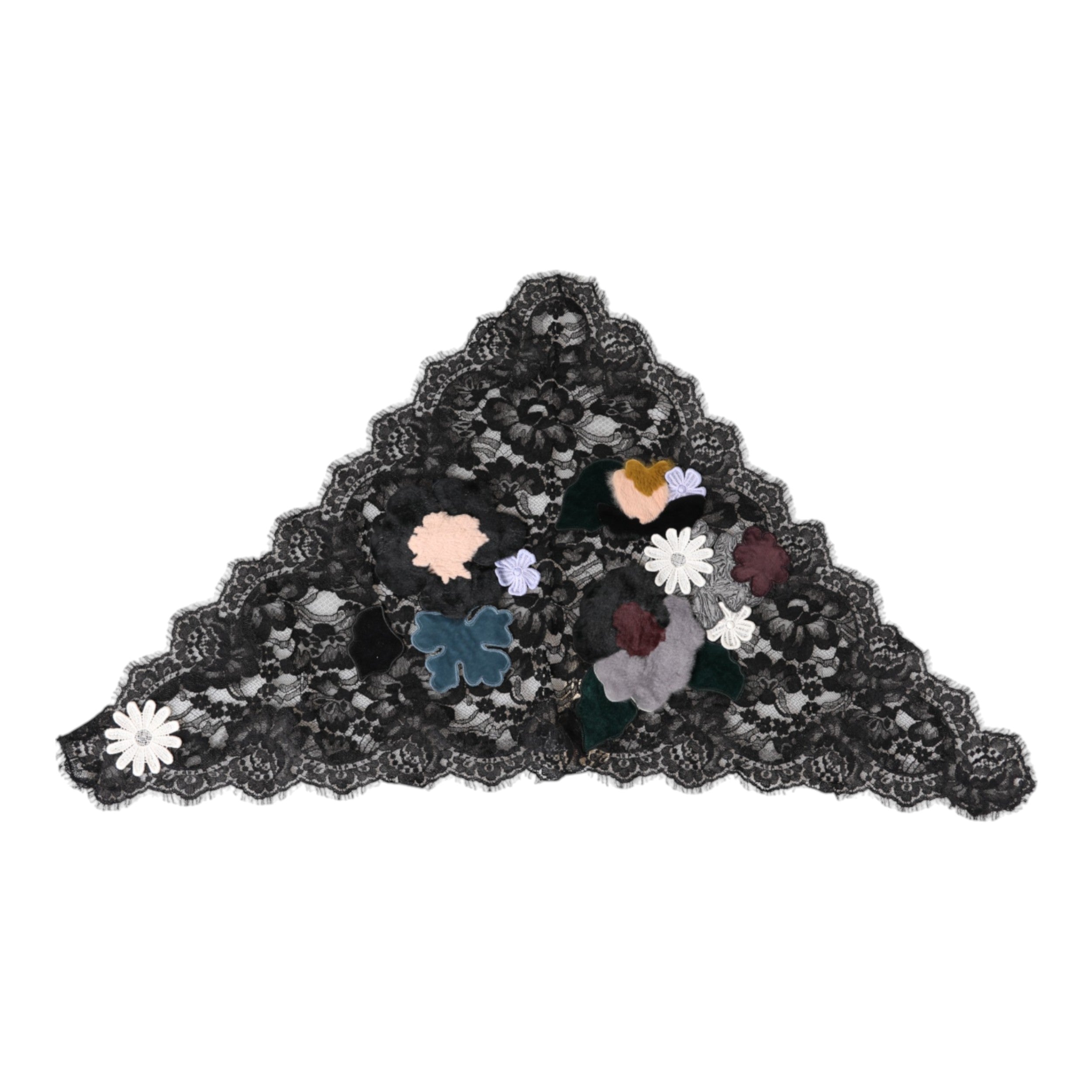 Dolce & Gabbana Black Lace with Floral Appliqué Cotton Veil Hat-3