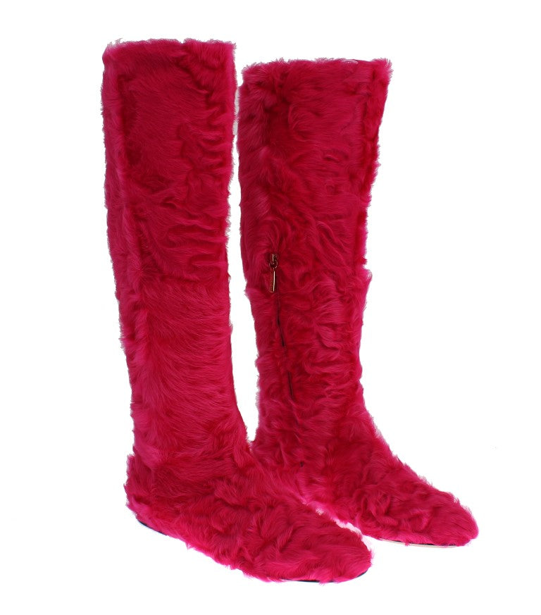 Dolce & Gabbana Pink Lambskin Leather Flat Boots-3
