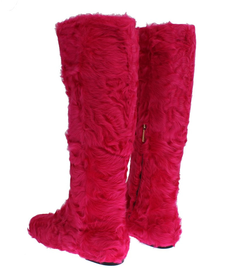 Dolce & Gabbana Pink Lambskin Leather Flat Boots-4