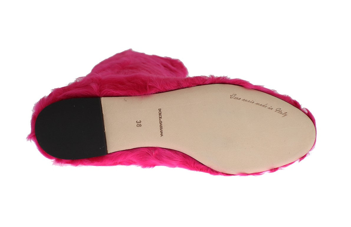 Dolce & Gabbana Pink Lambskin Leather Flat Boots-6
