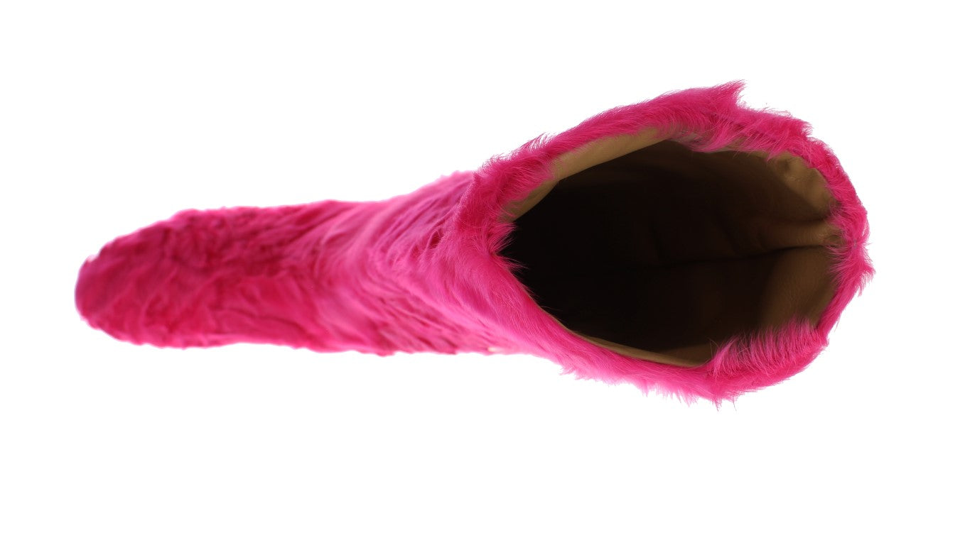 Dolce & Gabbana Pink Lambskin Leather Flat Boots-8