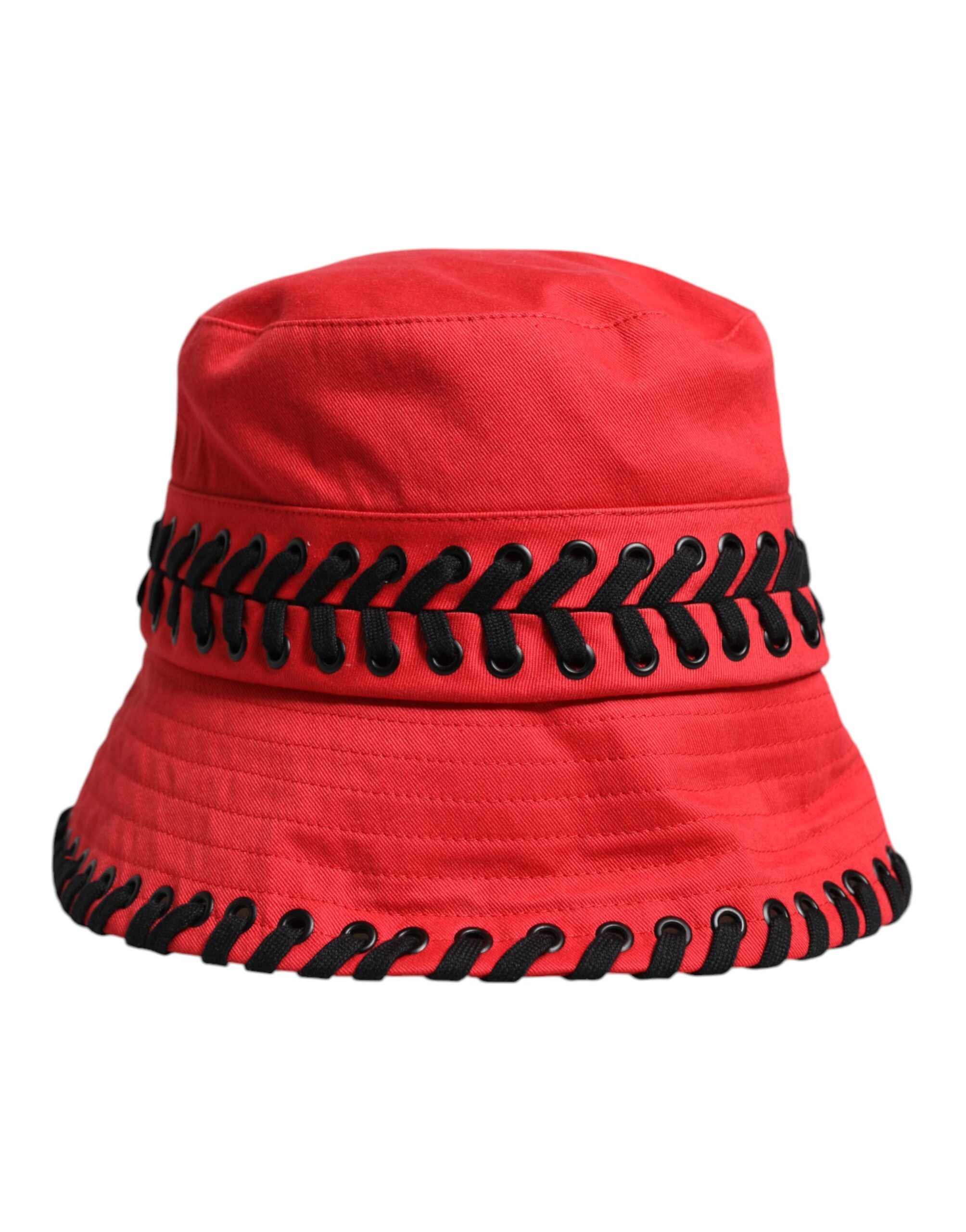 Dolce & Gabbana Rote Spitze Polyester breite Krempe Eimer Hut-3