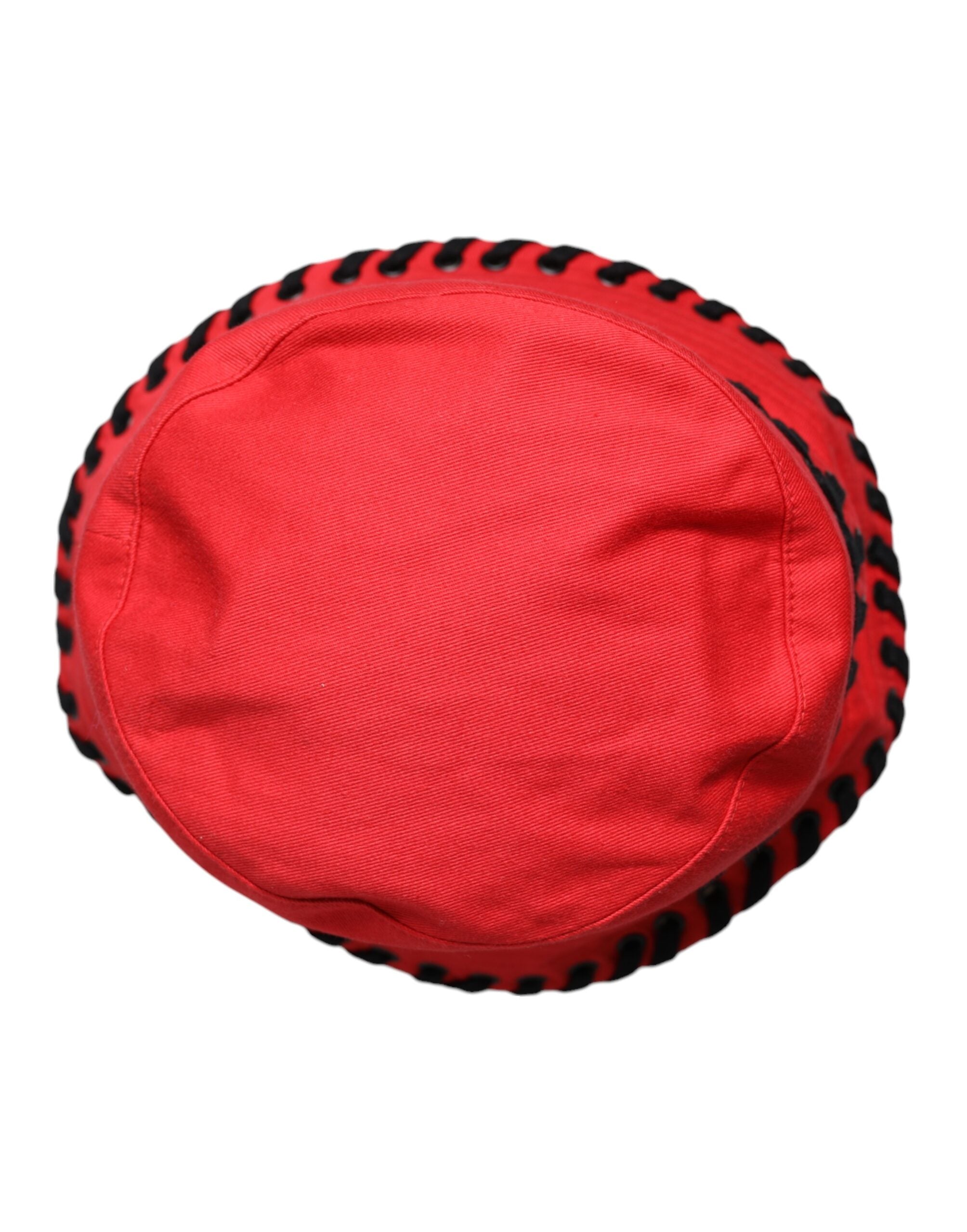 Dolce & Gabbana Rote Spitze Polyester breite Krempe Eimer Hut-4