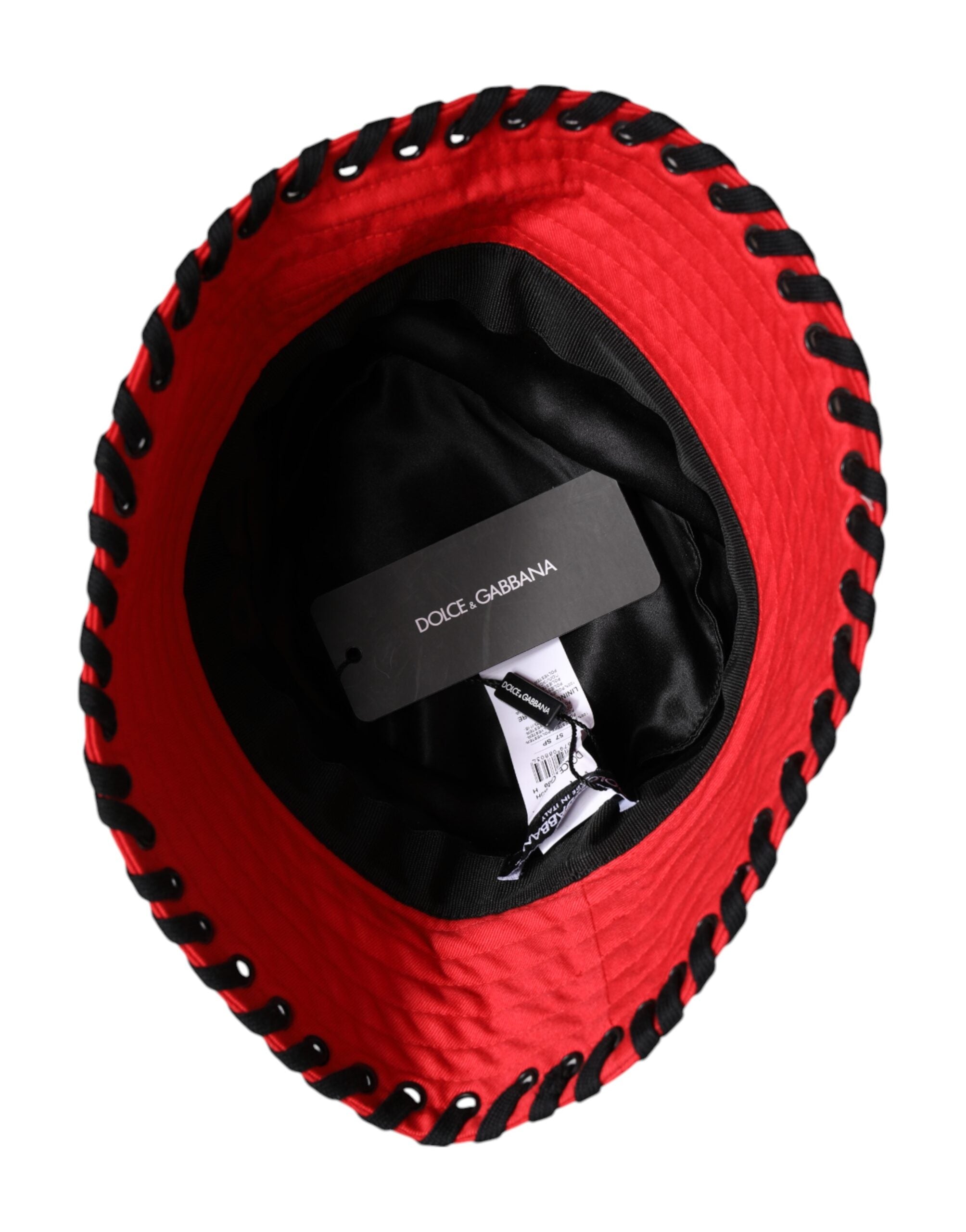Dolce & Gabbana Rote Spitze Polyester breite Krempe Eimer Hut-6