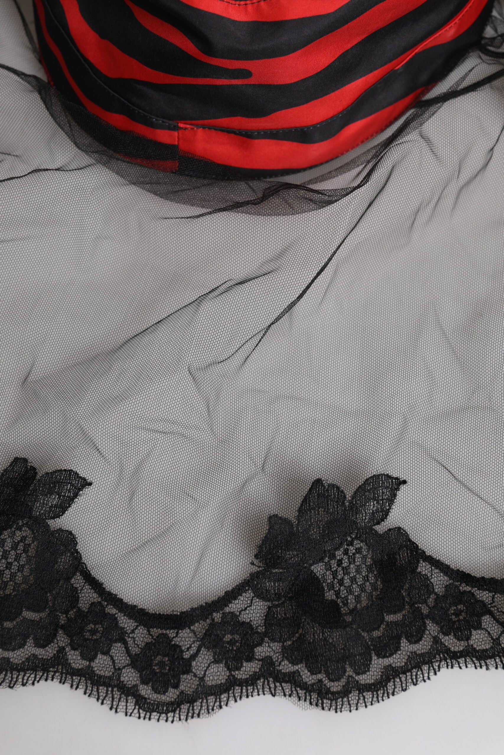 Dolce & Gabbana Black and Red Striped Lace Tulle Bucket Hat-6