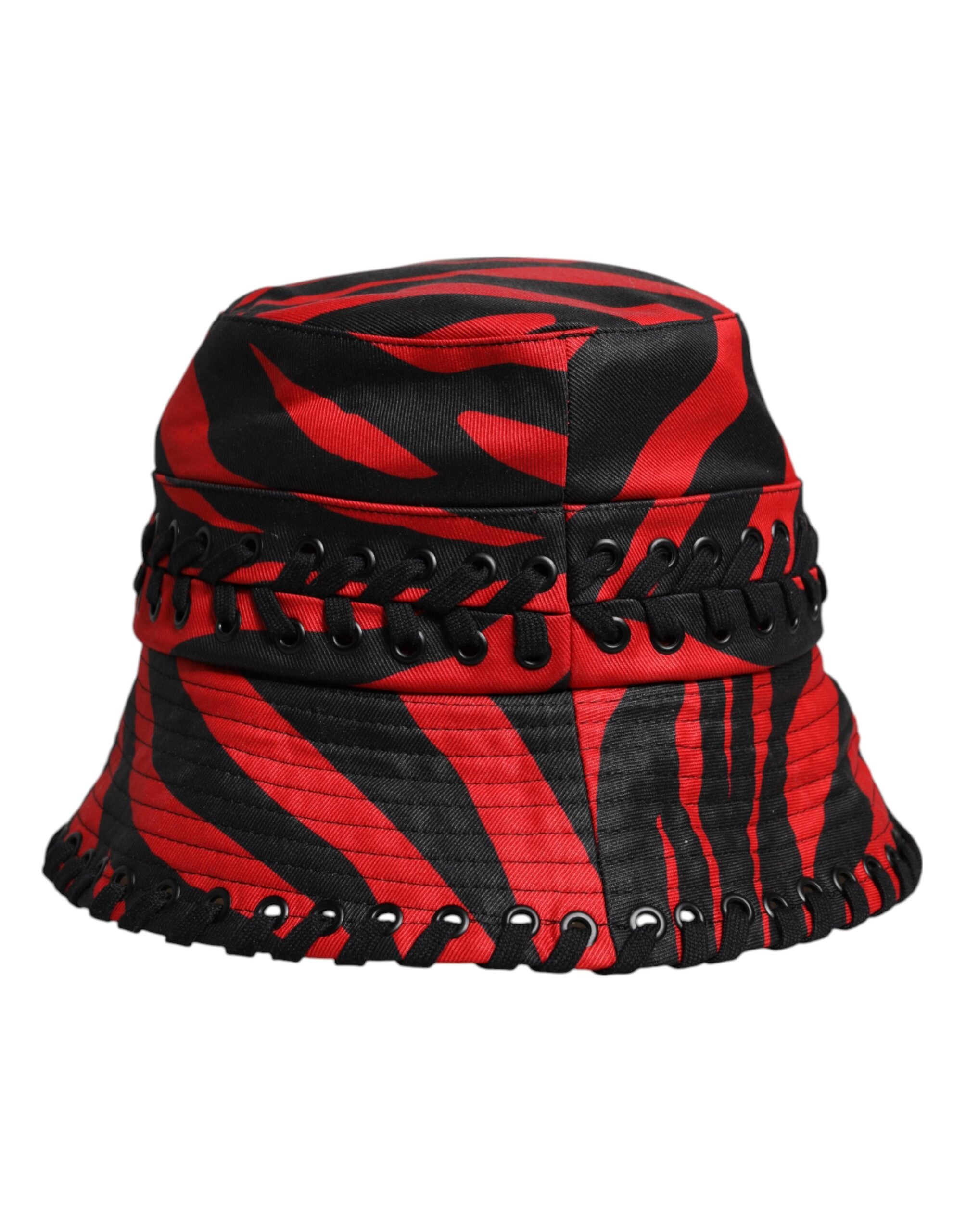 Dolce & Gabbana Schwarz-rot gestreifter Polyester-Eimerhut mit breiter Krempe-2
