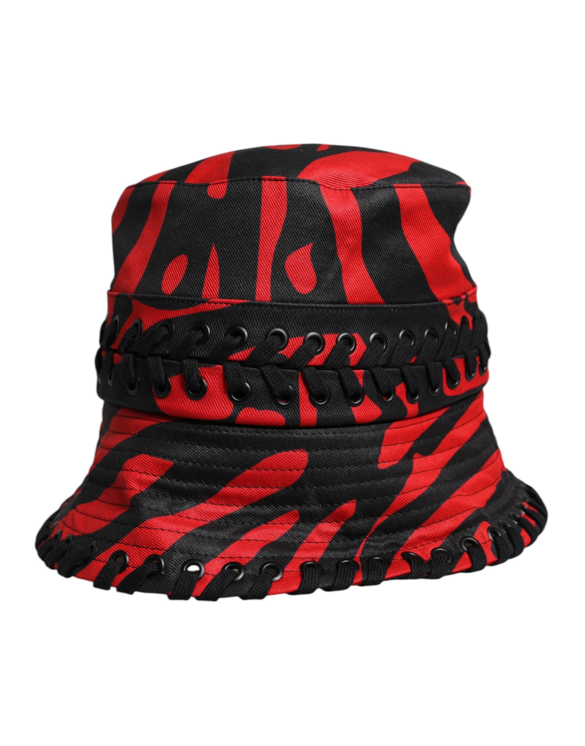 Dolce & Gabbana Schwarz-rot gestreifter Polyester-Eimerhut mit breiter Krempe-3