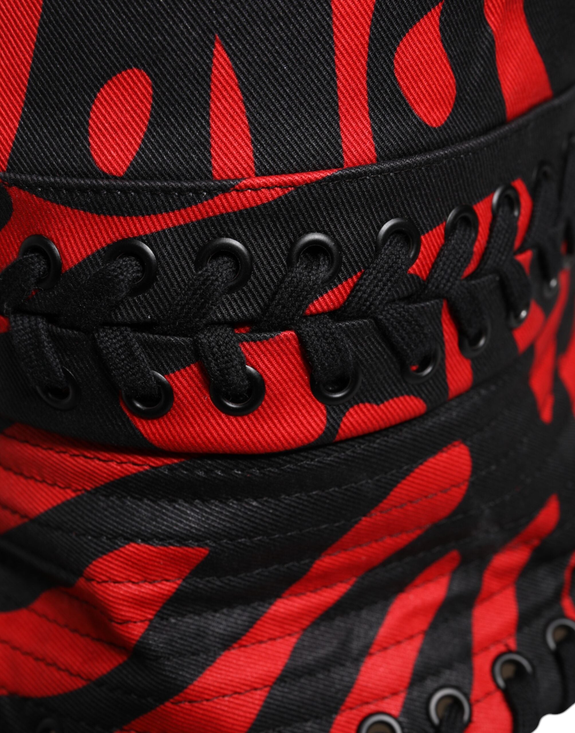 Dolce & Gabbana Schwarz-rot gestreifter Polyester-Eimerhut mit breiter Krempe-5