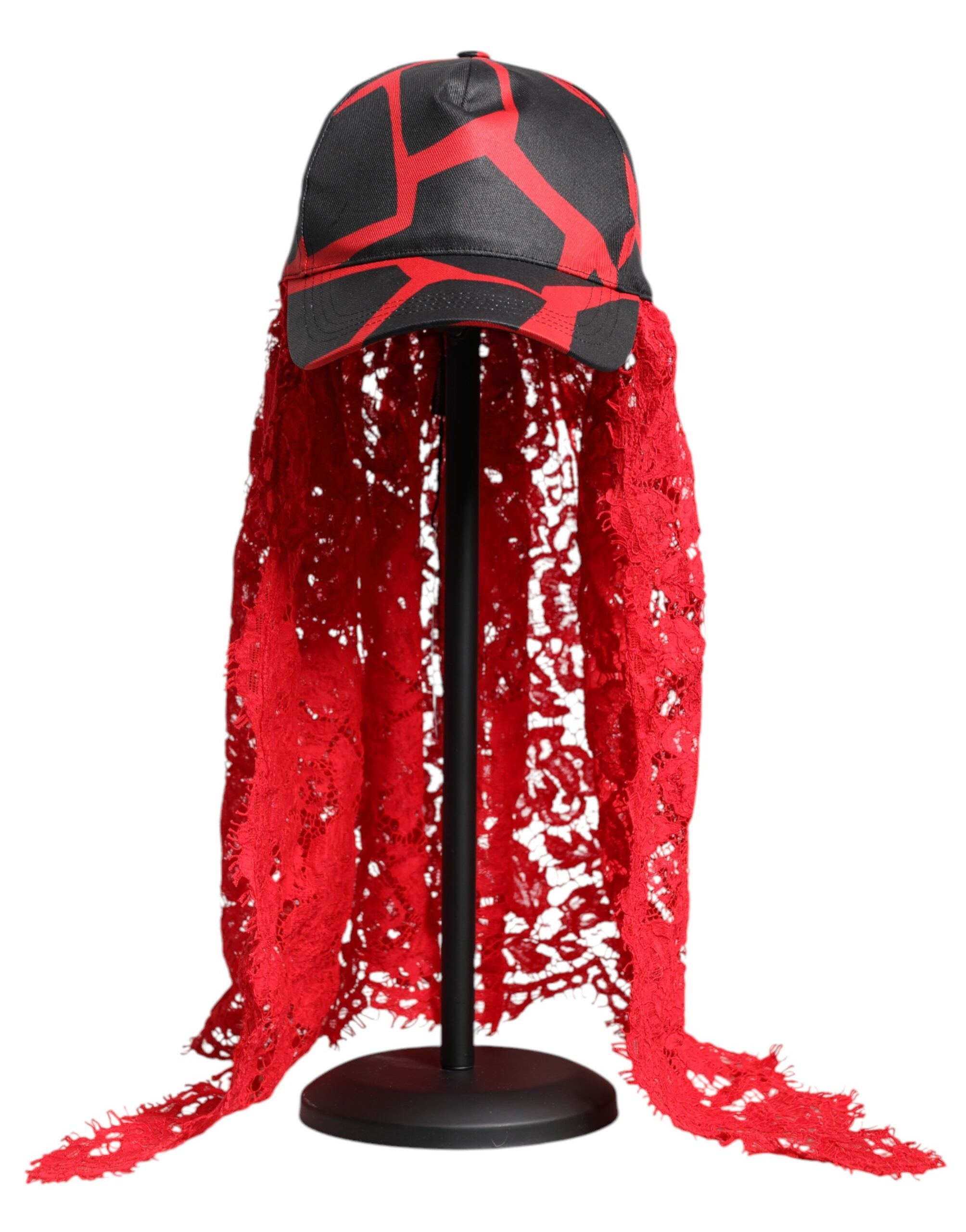 Dolce & Gabbana Red Black Lace Tulle Cotton Baseball Cap-2