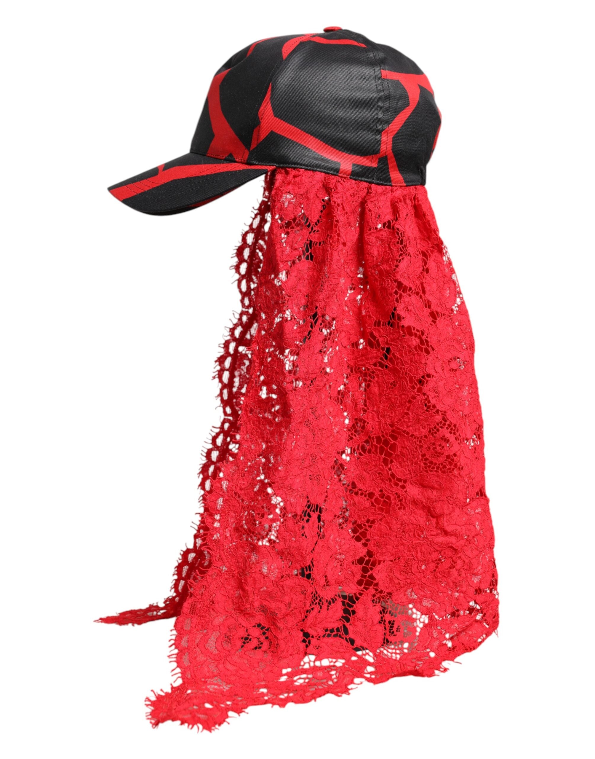 Dolce & Gabbana Red Black Lace Tulle Cotton Baseball Cap-3