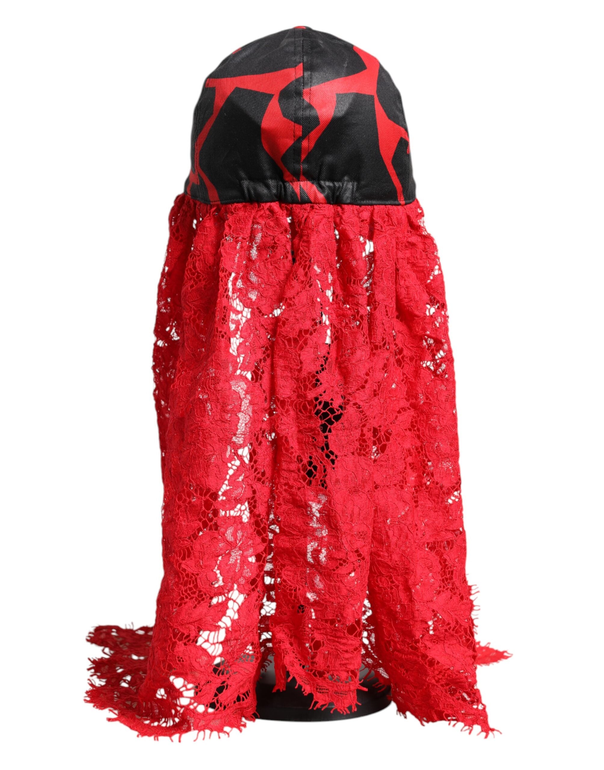 Dolce & Gabbana Red Black Lace Tulle Cotton Baseball Cap-4