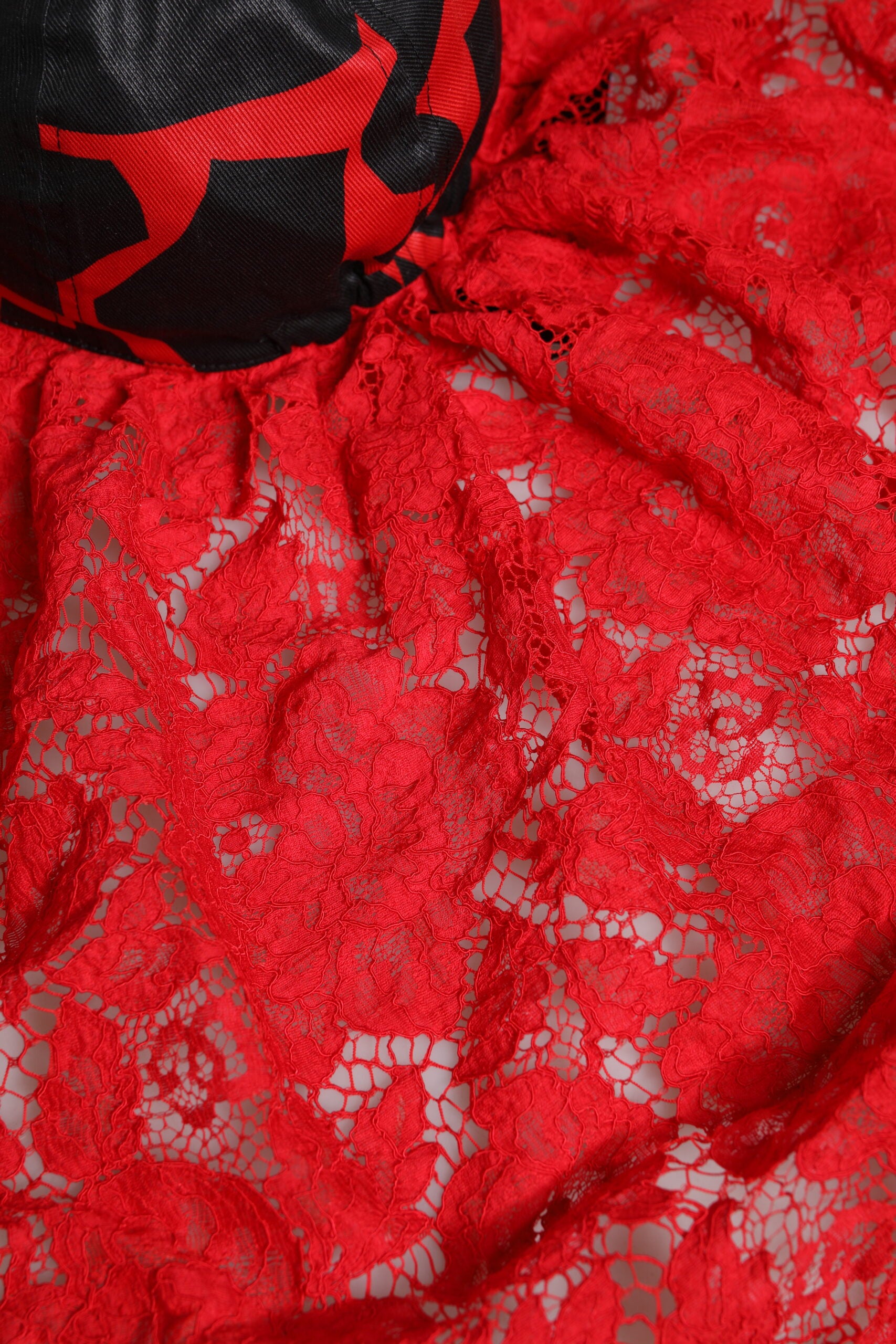 Dolce & Gabbana Red Black Lace Tulle Cotton Baseball Cap-7