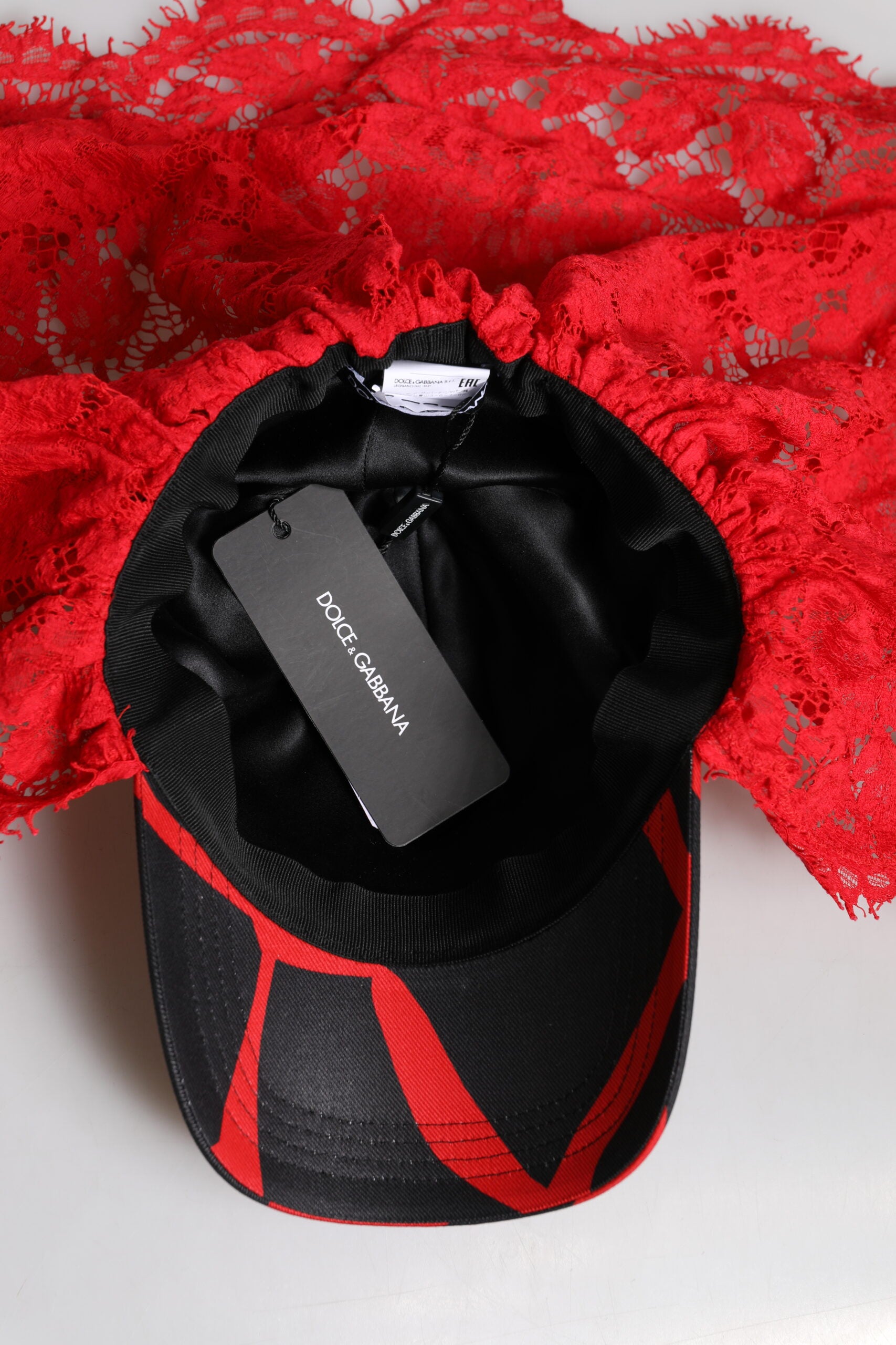 Dolce & Gabbana Red Black Lace Tulle Cotton Baseball Cap-8