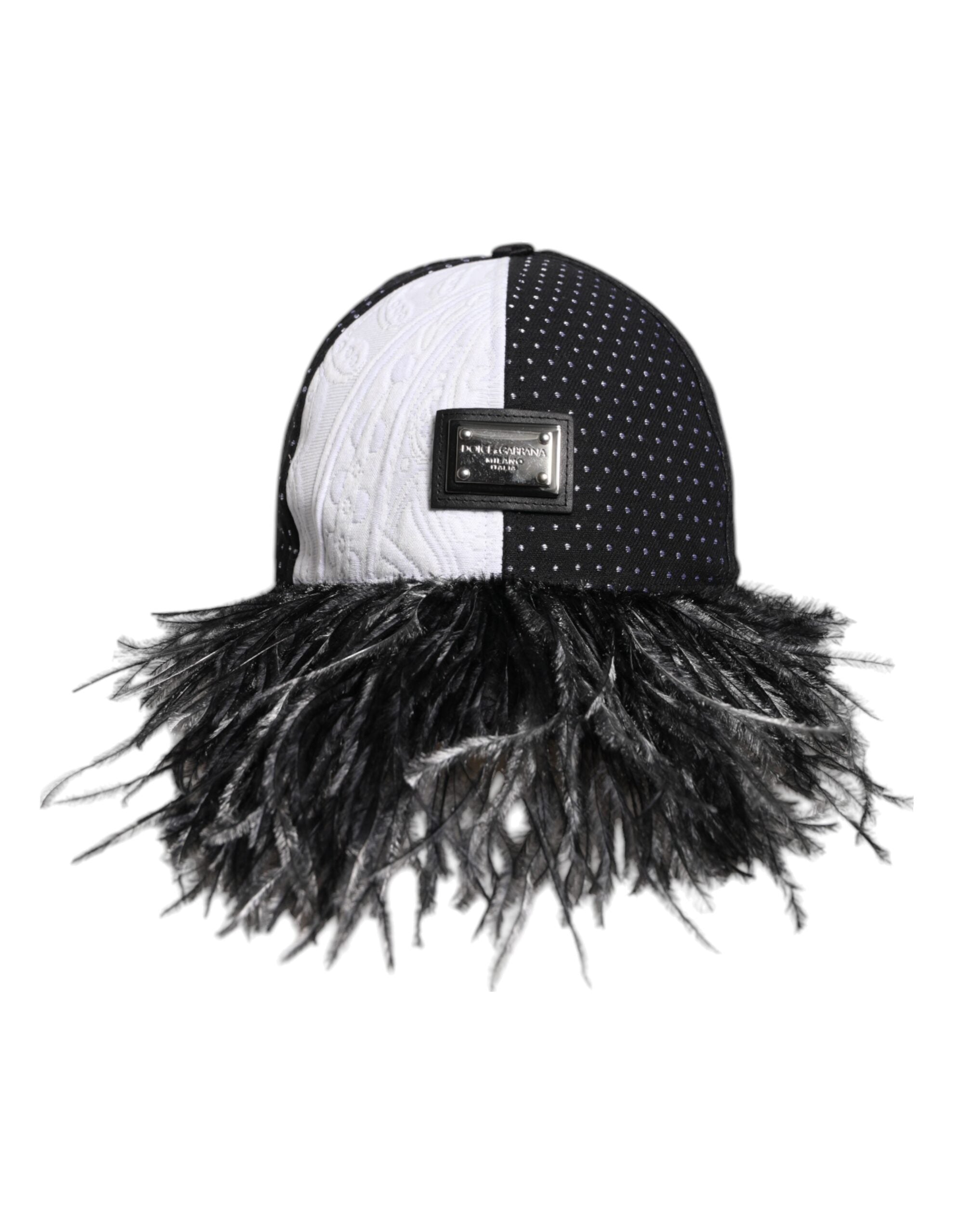 Dolce & Gabbana White Black Polka Dot Feathers Baseball Cap-2