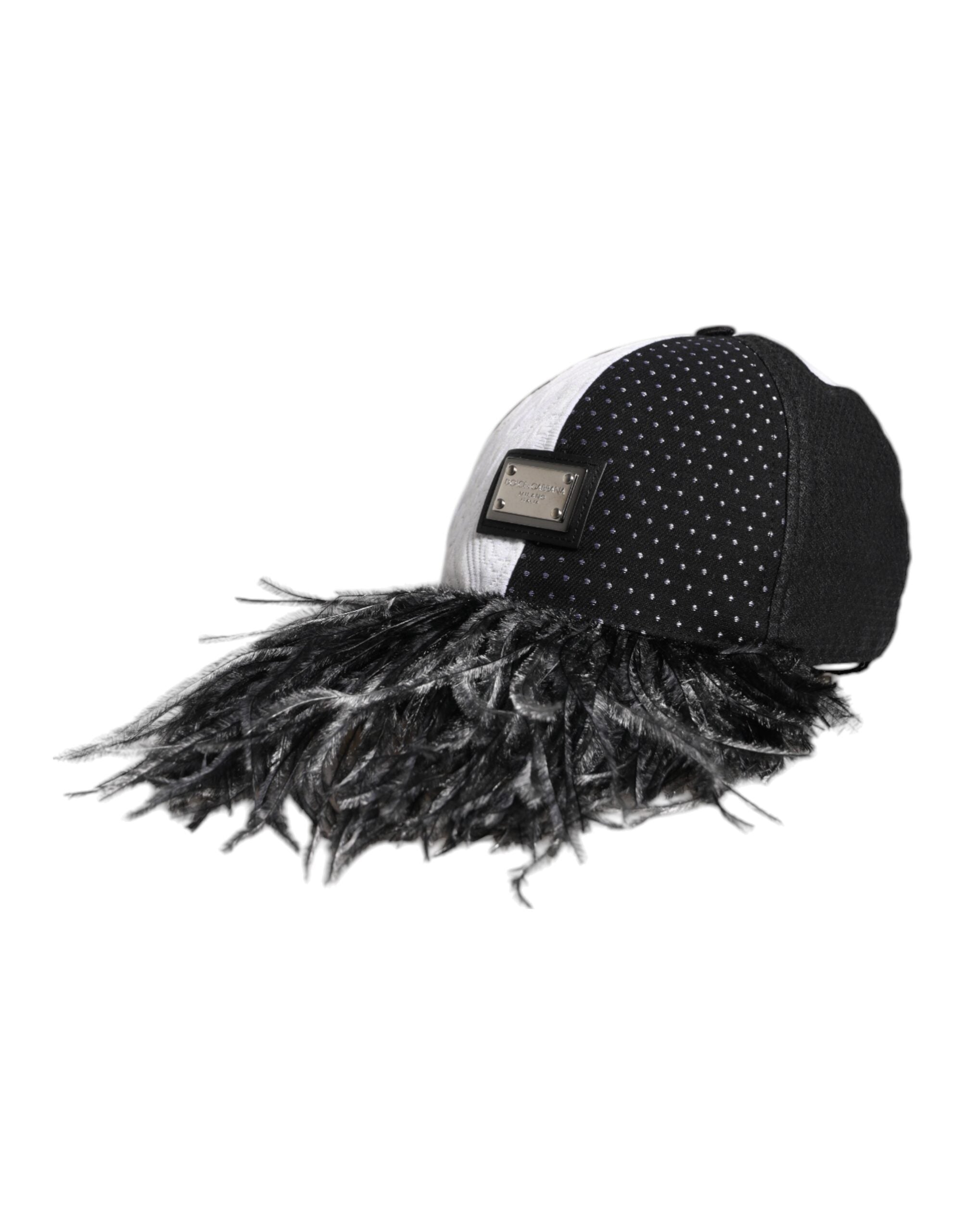 Dolce & Gabbana White Black Polka Dot Feathers Baseball Cap-3