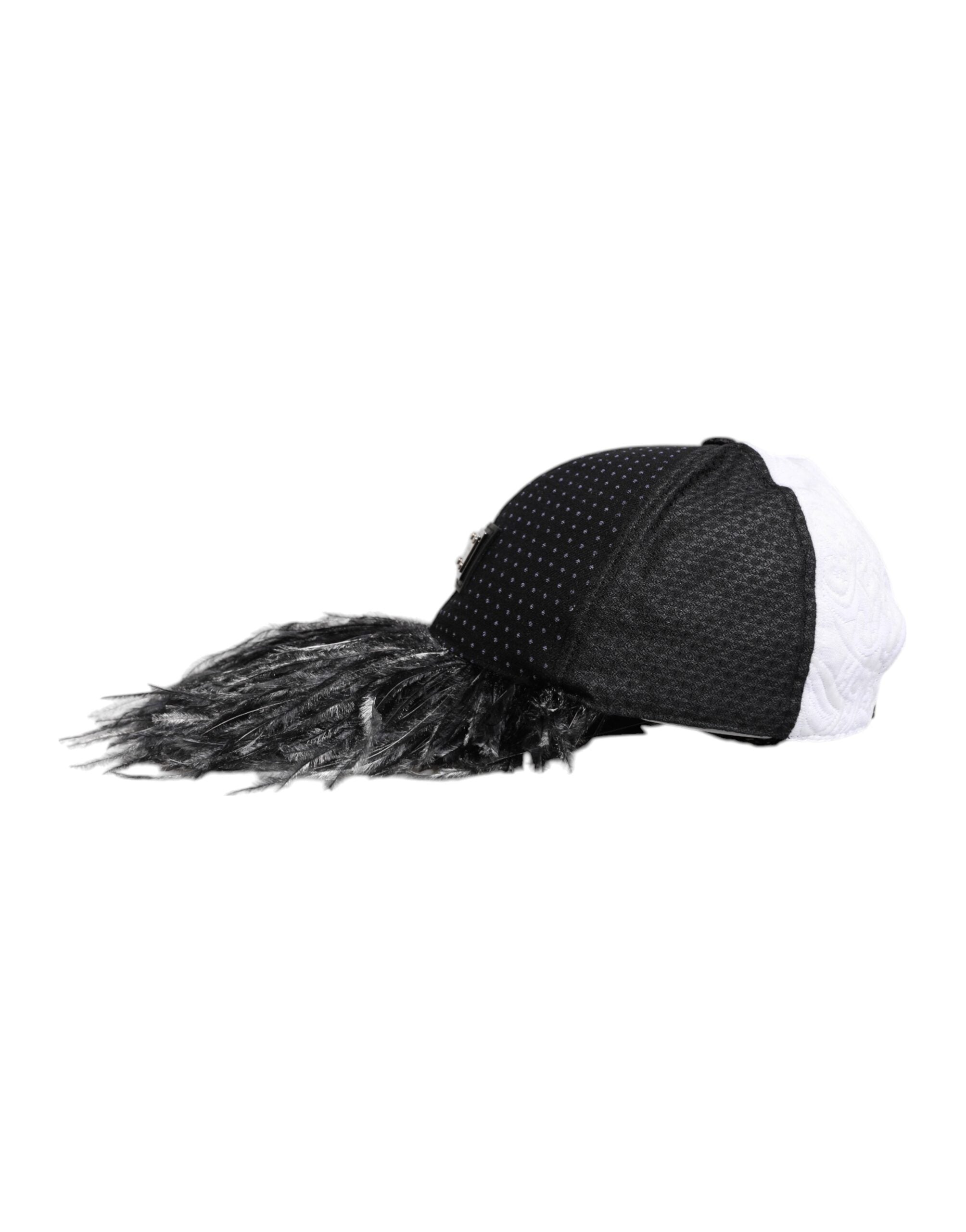 Dolce & Gabbana White Black Polka Dot Feathers Baseball Cap-4