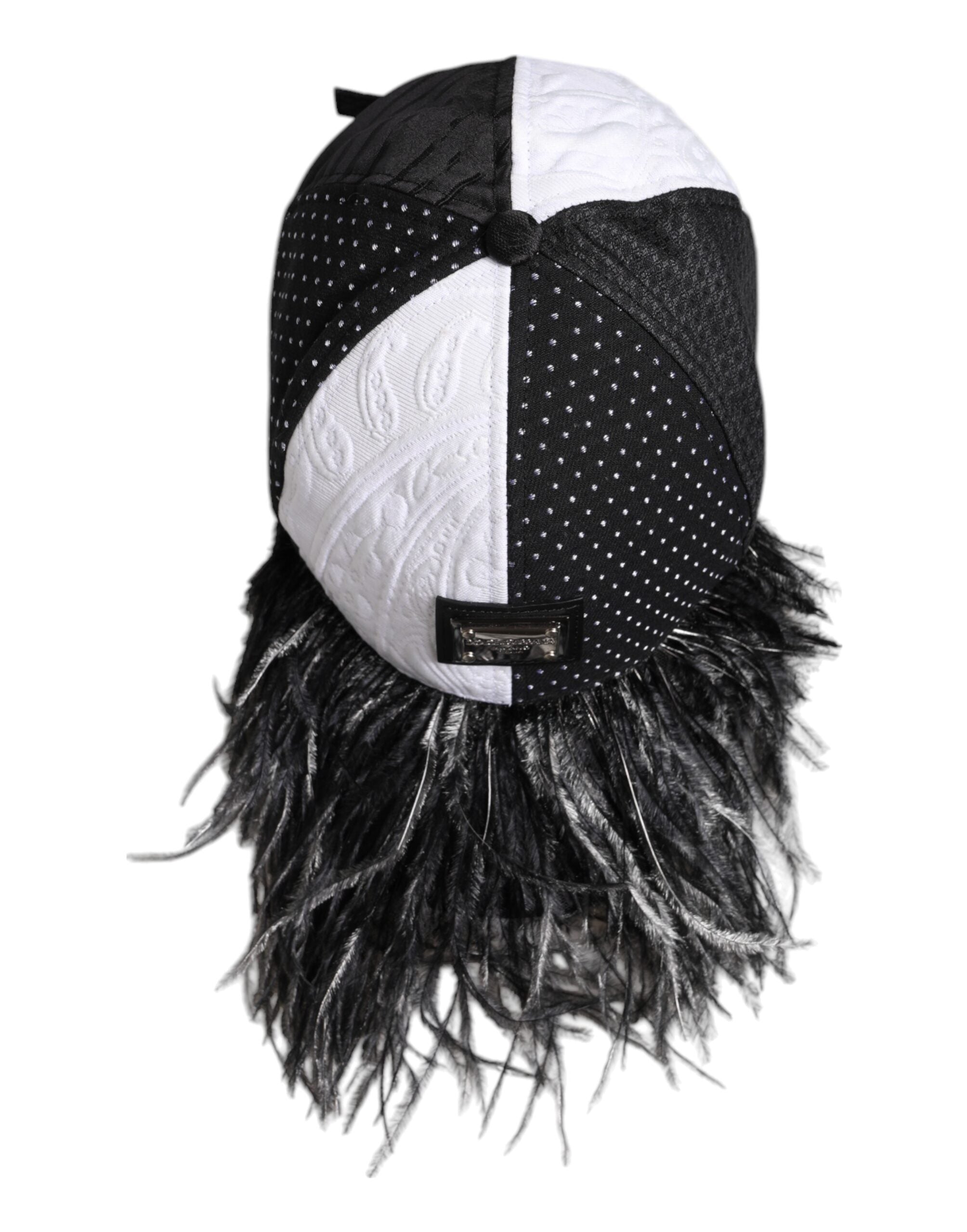 Dolce & Gabbana White Black Polka Dot Feathers Baseball Cap-6