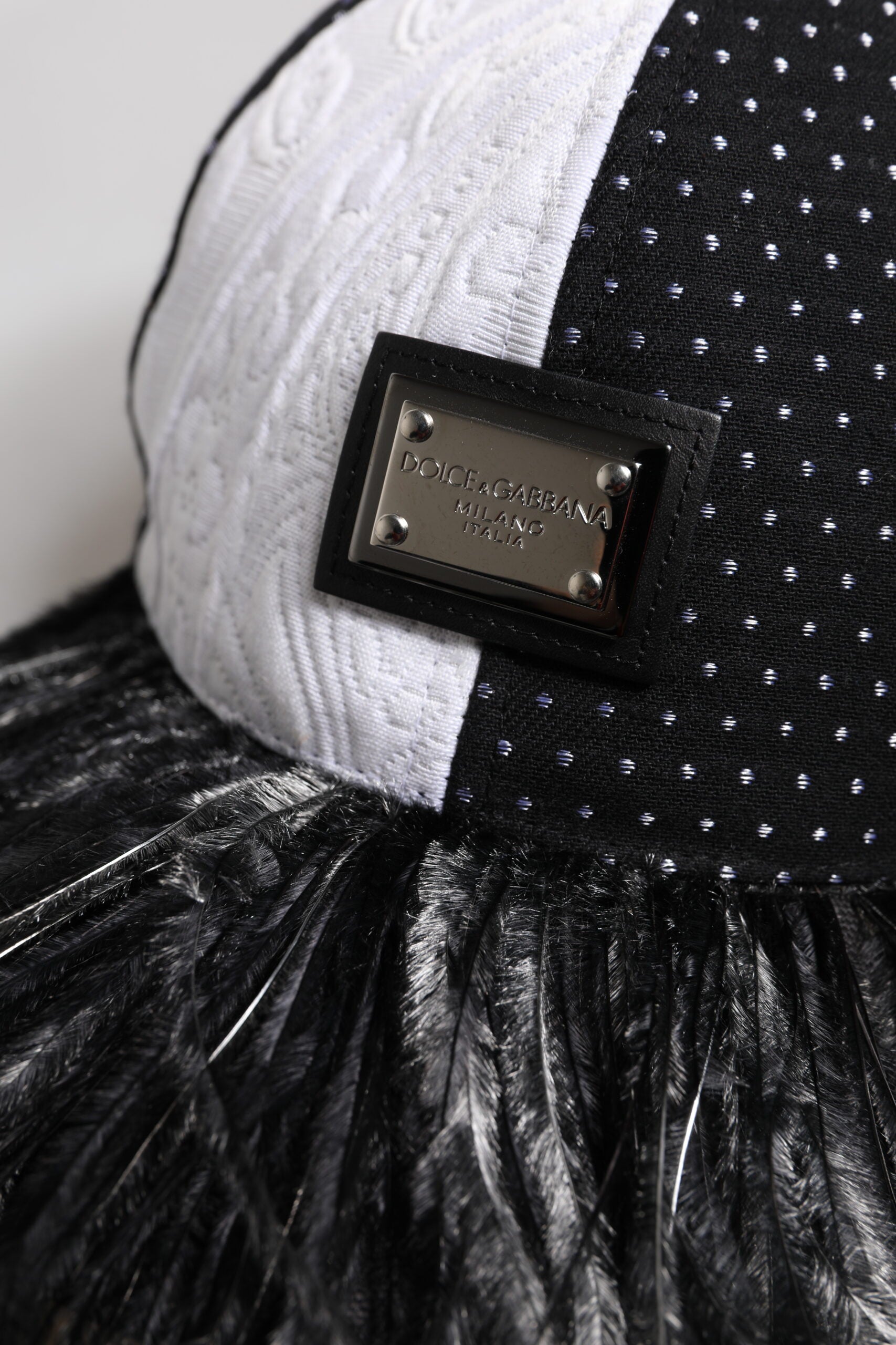 Dolce & Gabbana White Black Polka Dot Feathers Baseball Cap-8