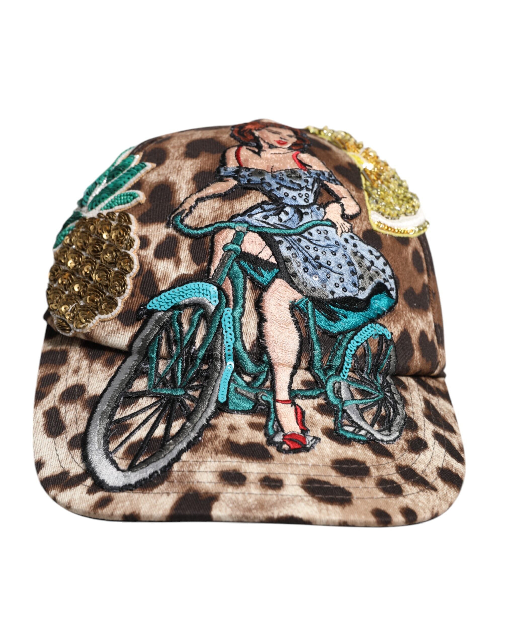 Dolce & Gabbana Brown Leopard Sequin Sicily Baseball Cap-1