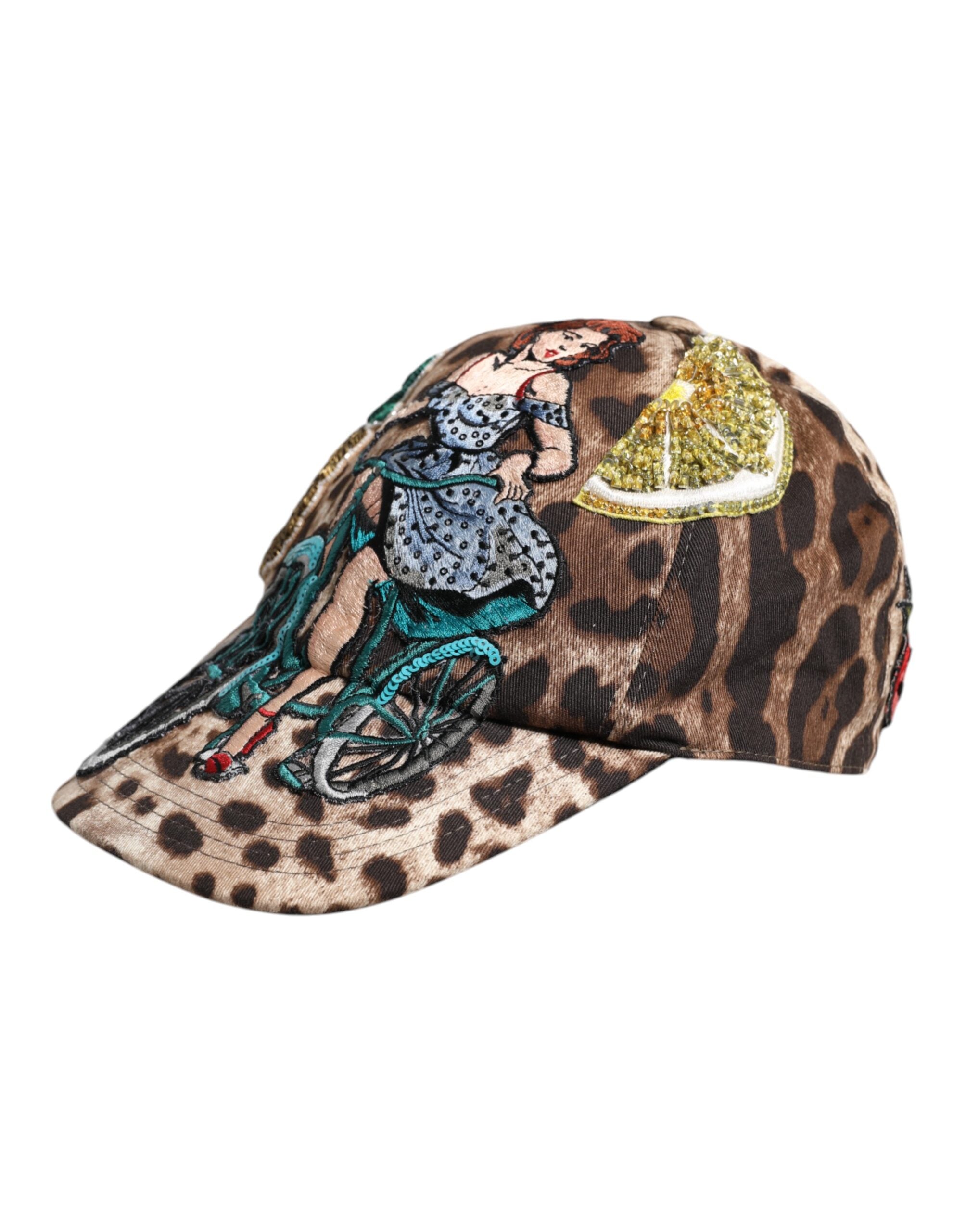 Dolce & Gabbana Brown Leopard Sequin Sicily Baseball Cap-3