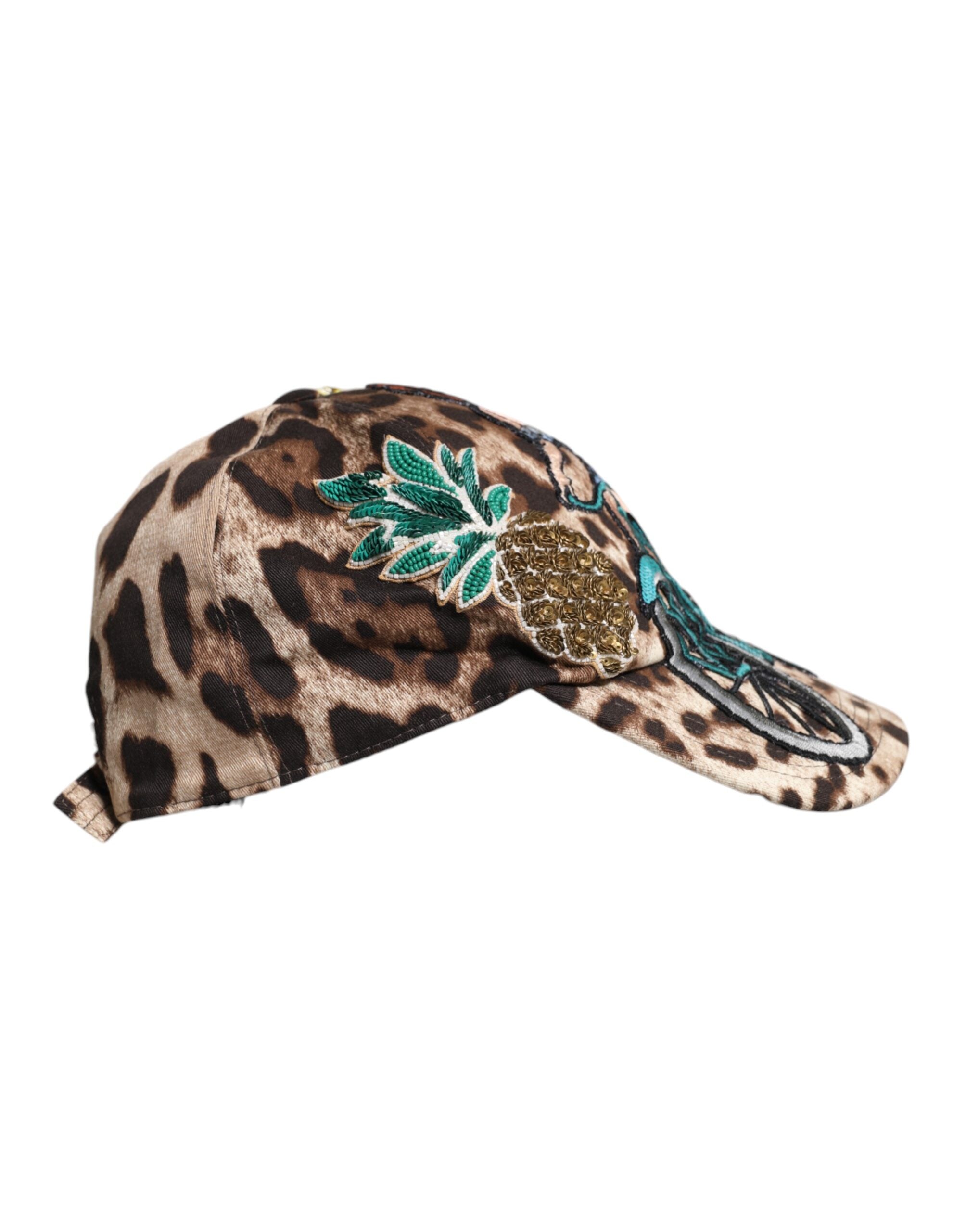 Dolce & Gabbana Brown Leopard Sequin Sicily Baseball Cap-4