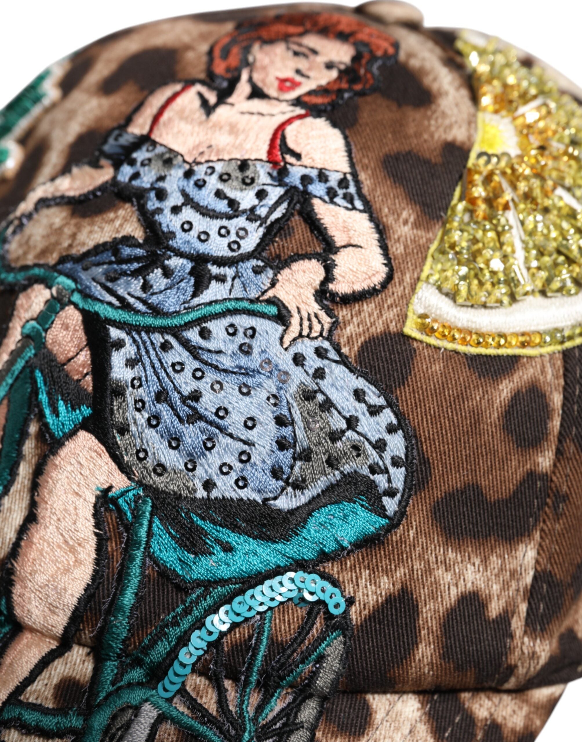 Dolce & Gabbana Brown Leopard Sequin Sicily Baseball Cap-7