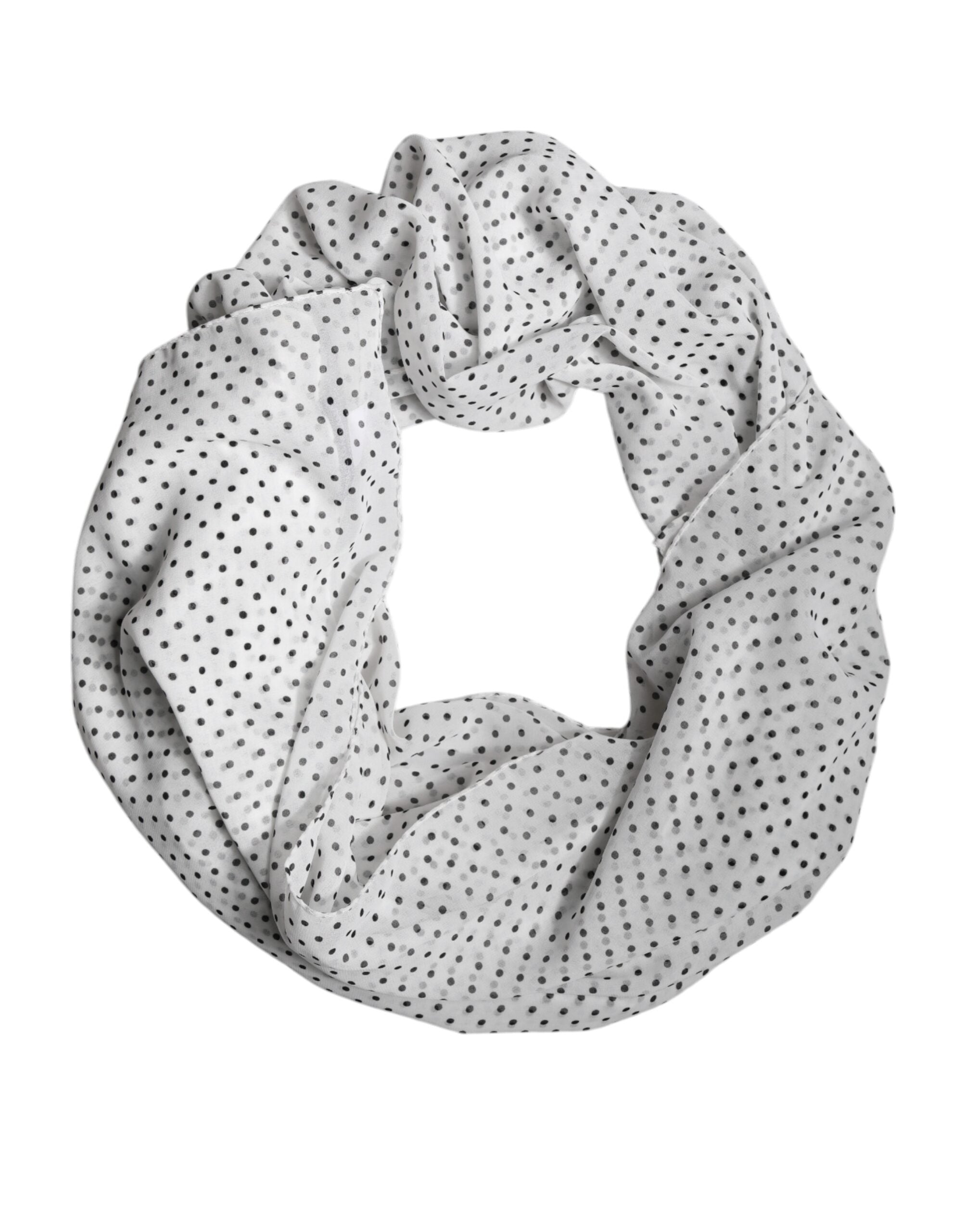 Dolce & Gabbana White Polka Dot Polyester Wrap Scarf-1