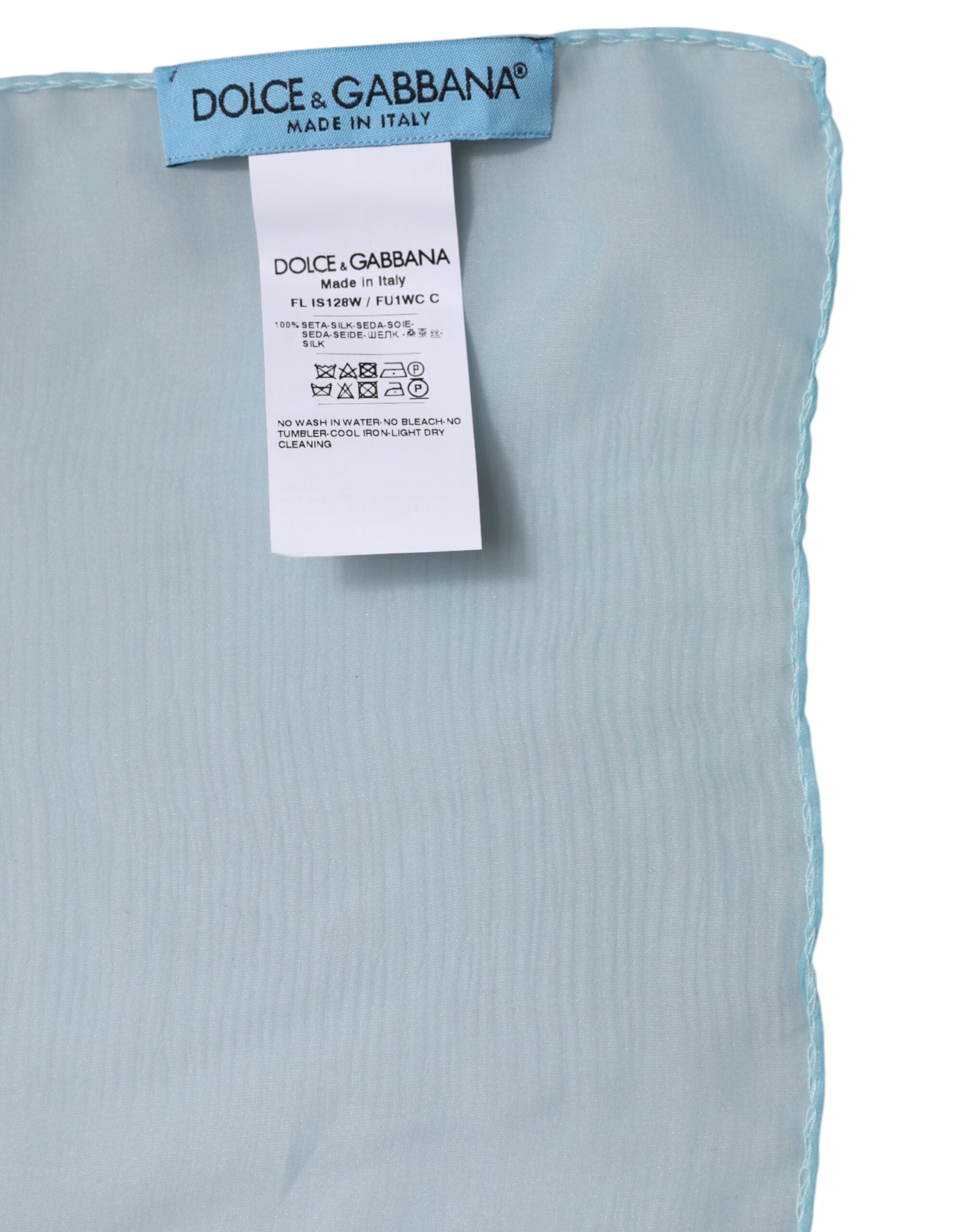Dolce & Gabbana Hellblauer Seidenschal in Rechteckform, Wickelschal-6