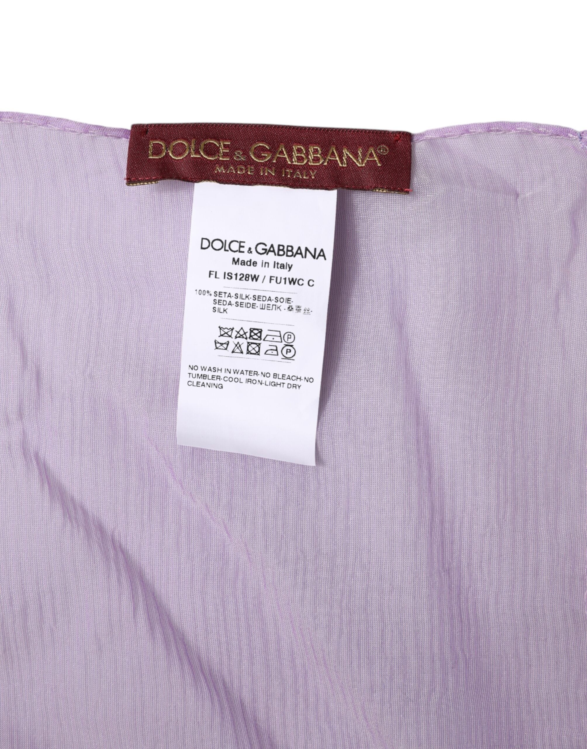 Pañuelo rectangular de seda morado de Dolce & Gabbana-6