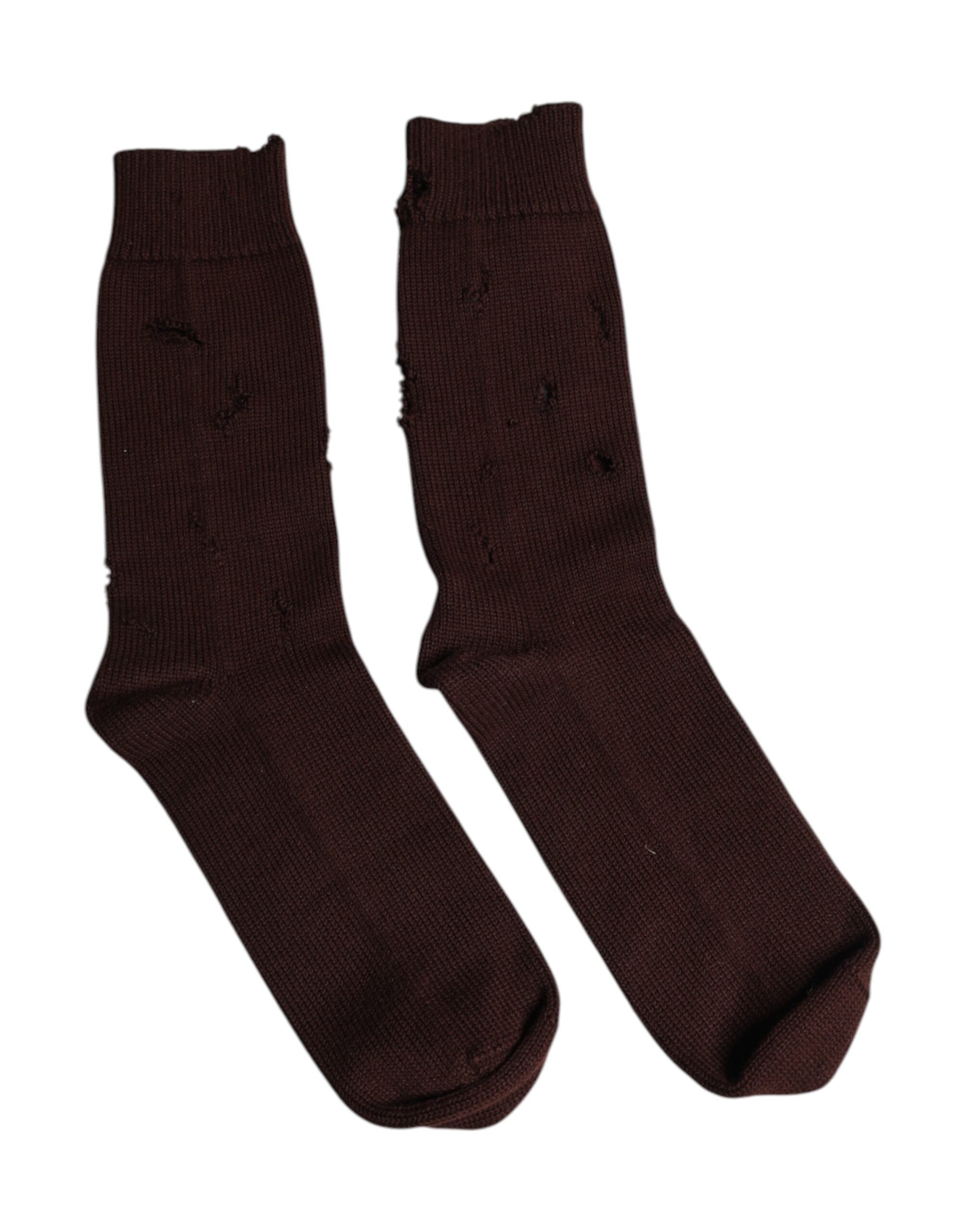 Dolce & Gabbana Brown Solid Cotton Stretch Mid Calf Socks-1