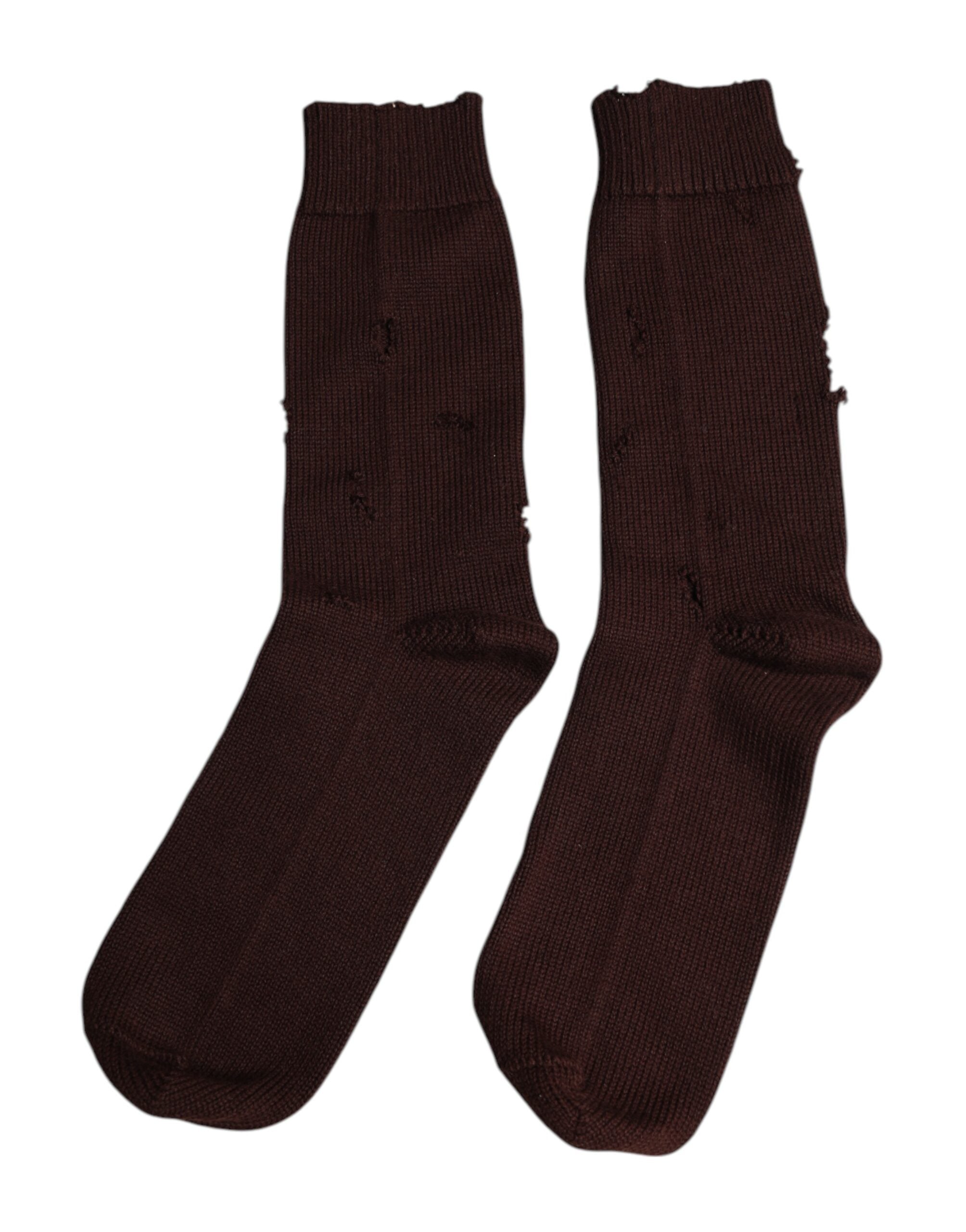 Dolce & Gabbana Brown Solid Cotton Stretch Mid Calf Socks-4