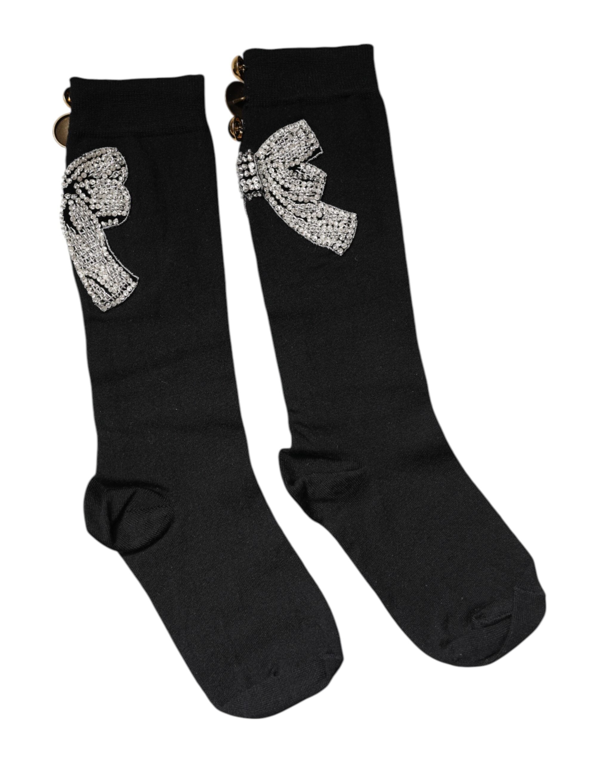 Dolce & Gabbana black knitted socks with floral crystal embellishment-1