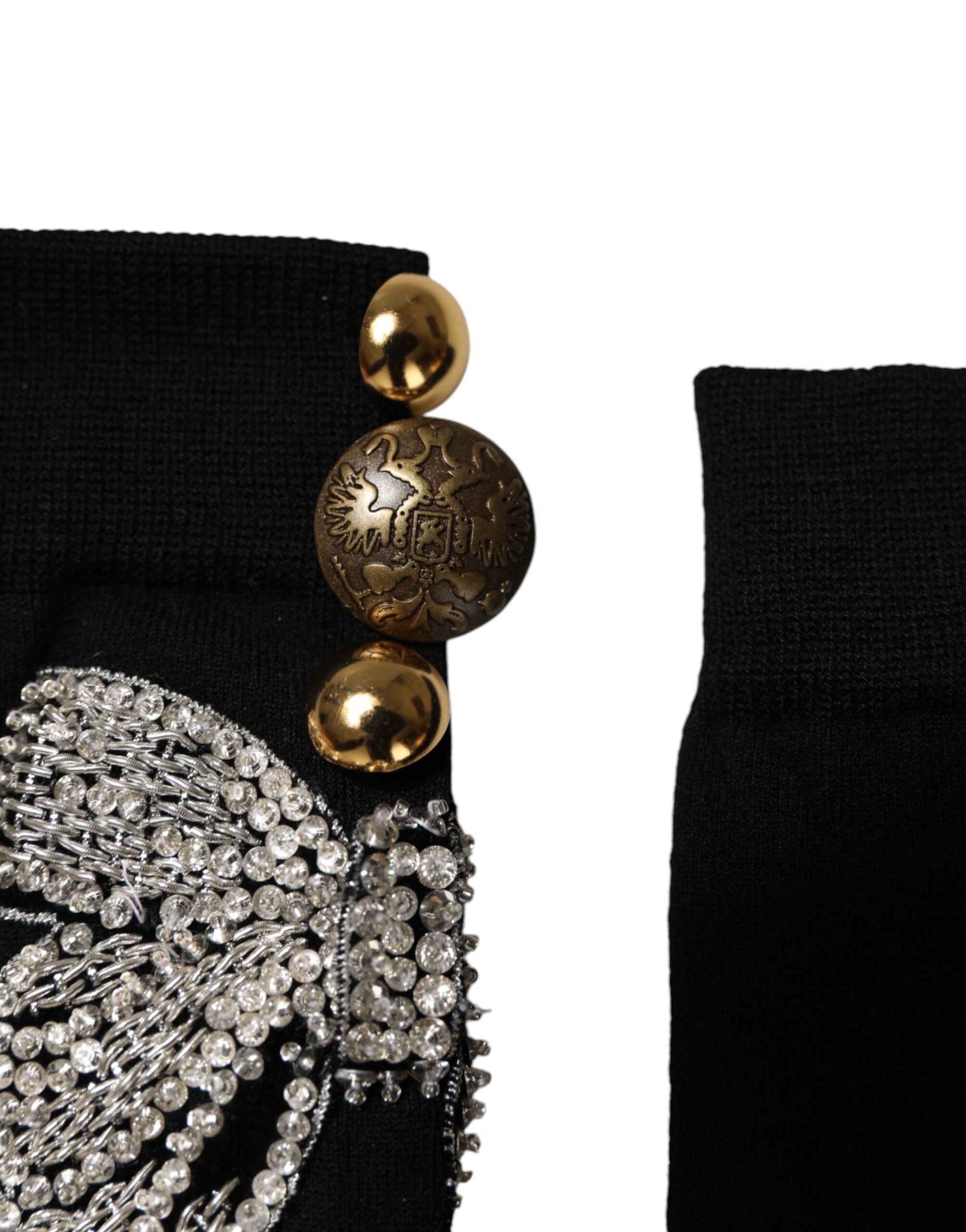 Dolce & Gabbana black knitted socks with floral crystal embellishment-4