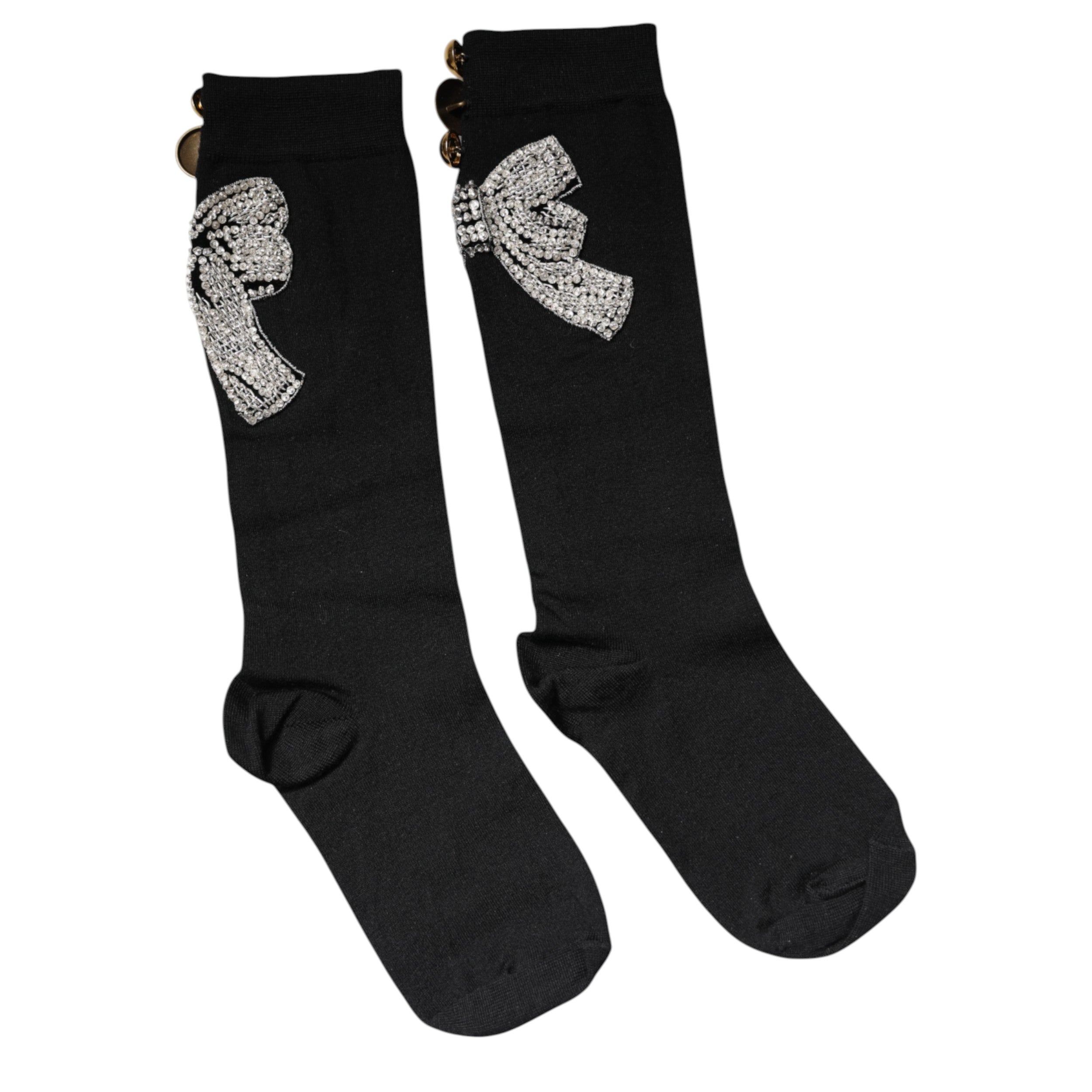 Dolce & Gabbana black knitted socks with floral crystal embellishment-5