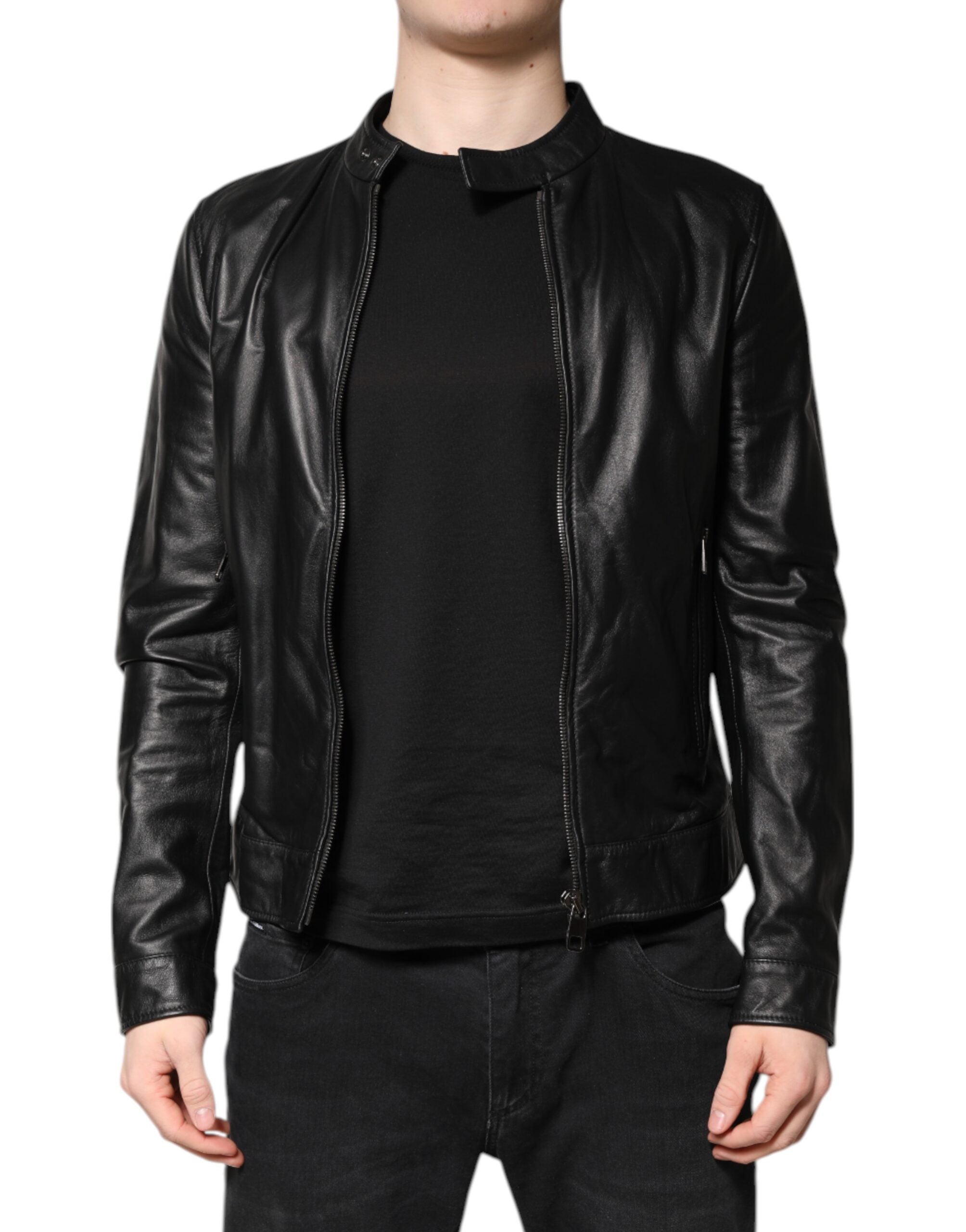 Dolce & Gabbana Black Sheep Leather Biker Full Zip Jacket-1