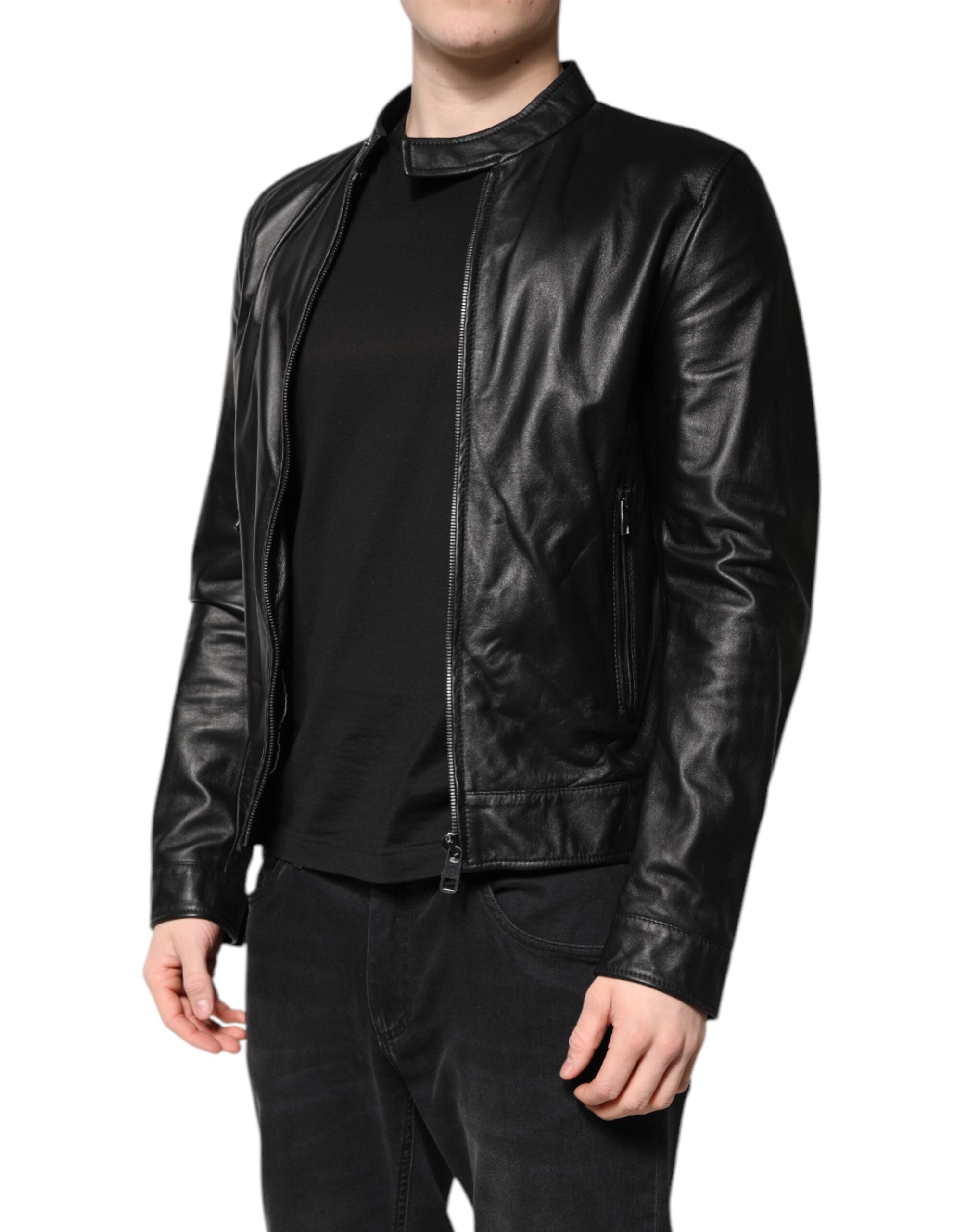 Dolce & Gabbana Black Sheep Leather Biker Full Zip Jacket-3