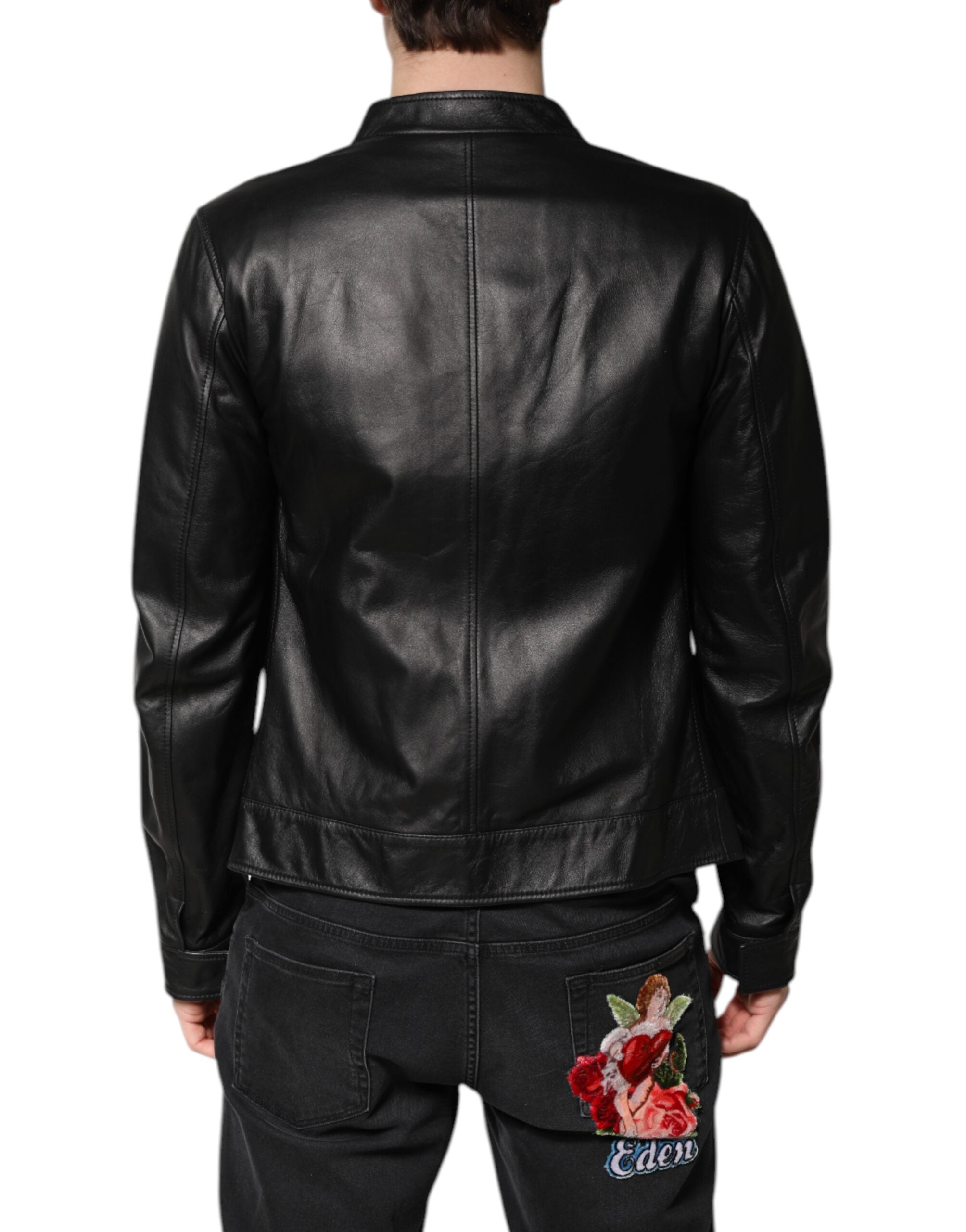 Dolce & Gabbana Black Sheep Leather Biker Full Zip Jacket-4