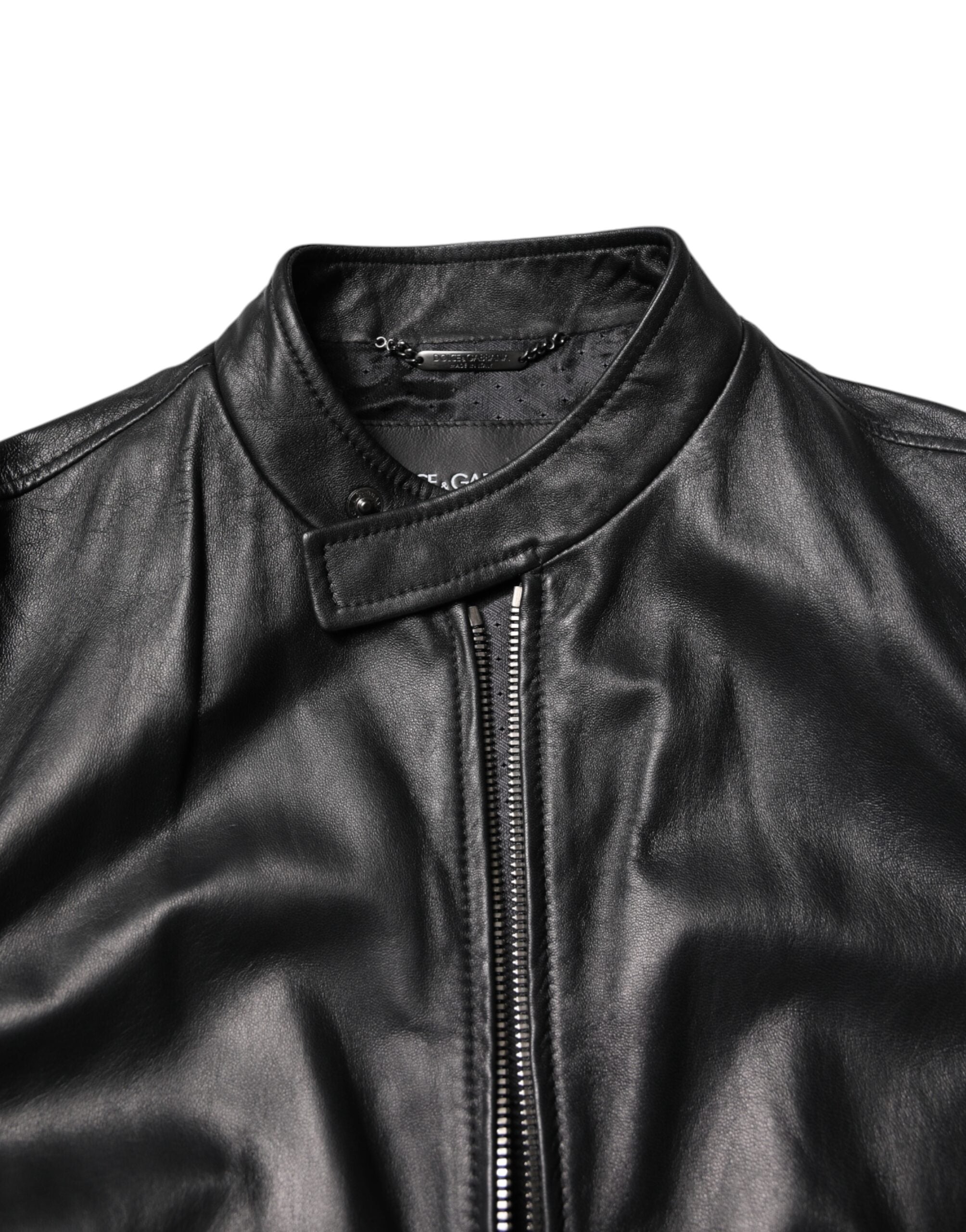 Dolce & Gabbana Black Sheep Leather Biker Full Zip Jacket-5