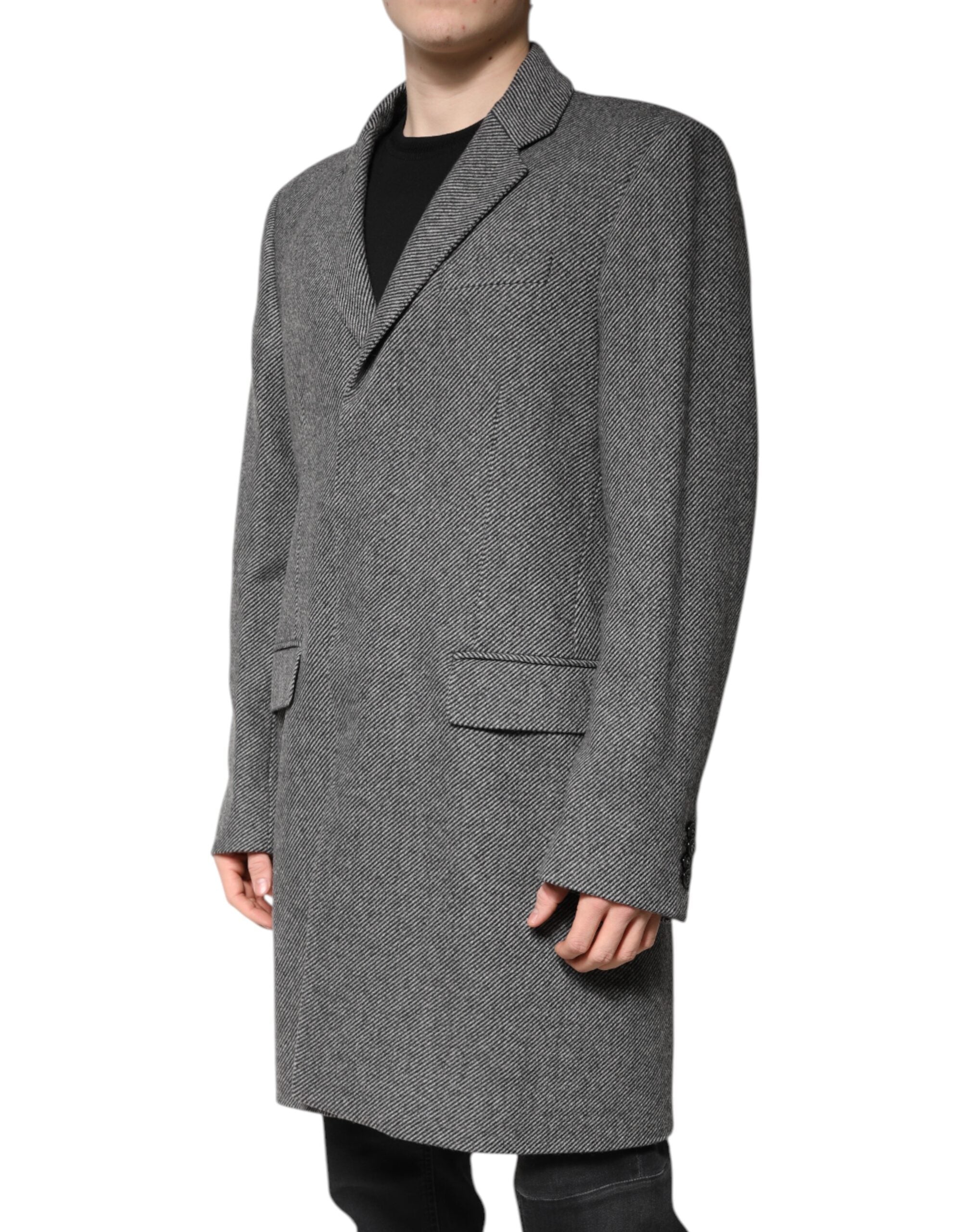 Chaqueta gabardina de lana gris de botonadura sencilla de Dolce & Gabbana-3