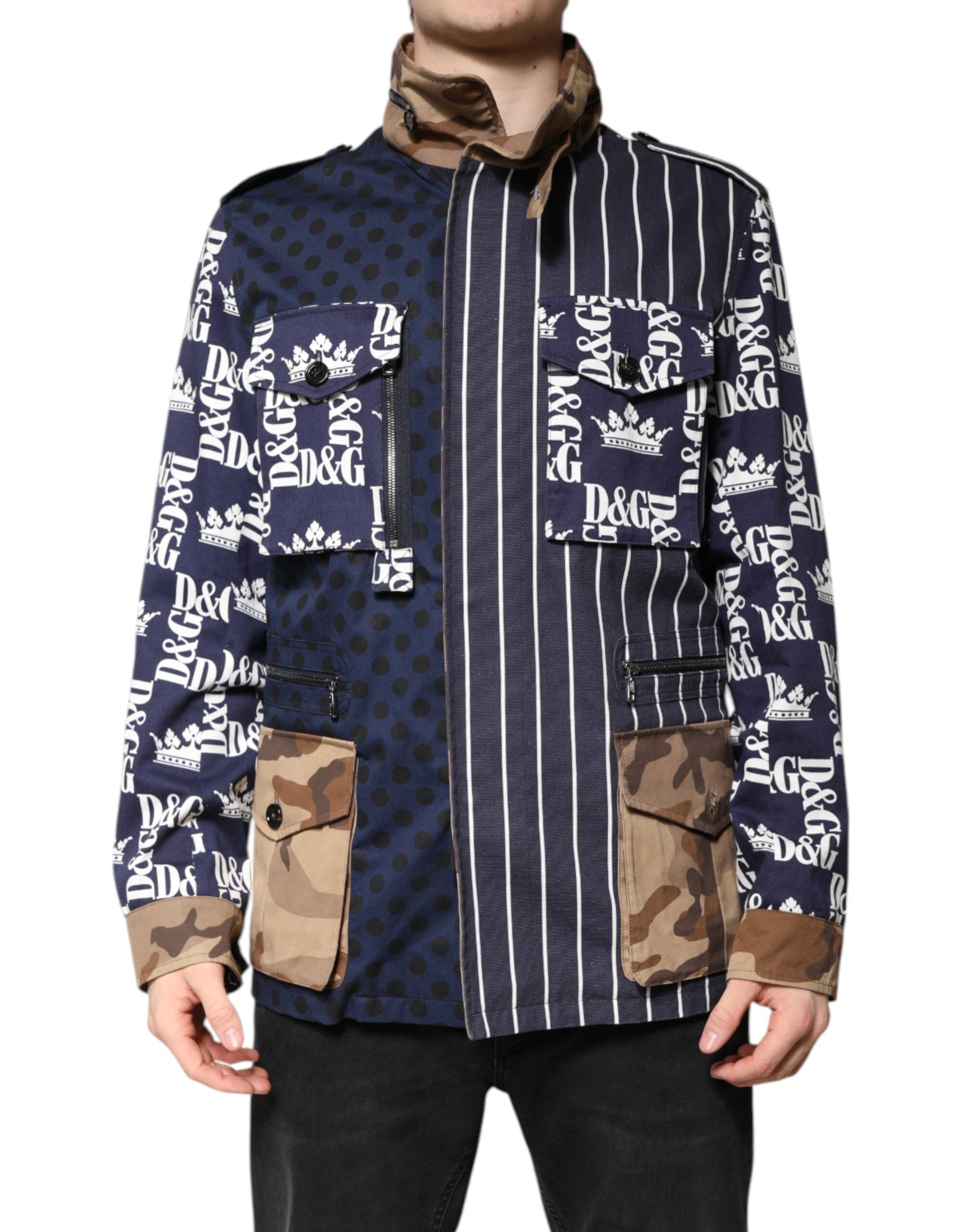 Dolce & Gabbana Multicolor Baumwolle Logo Patchwork Mantel Jacke-2