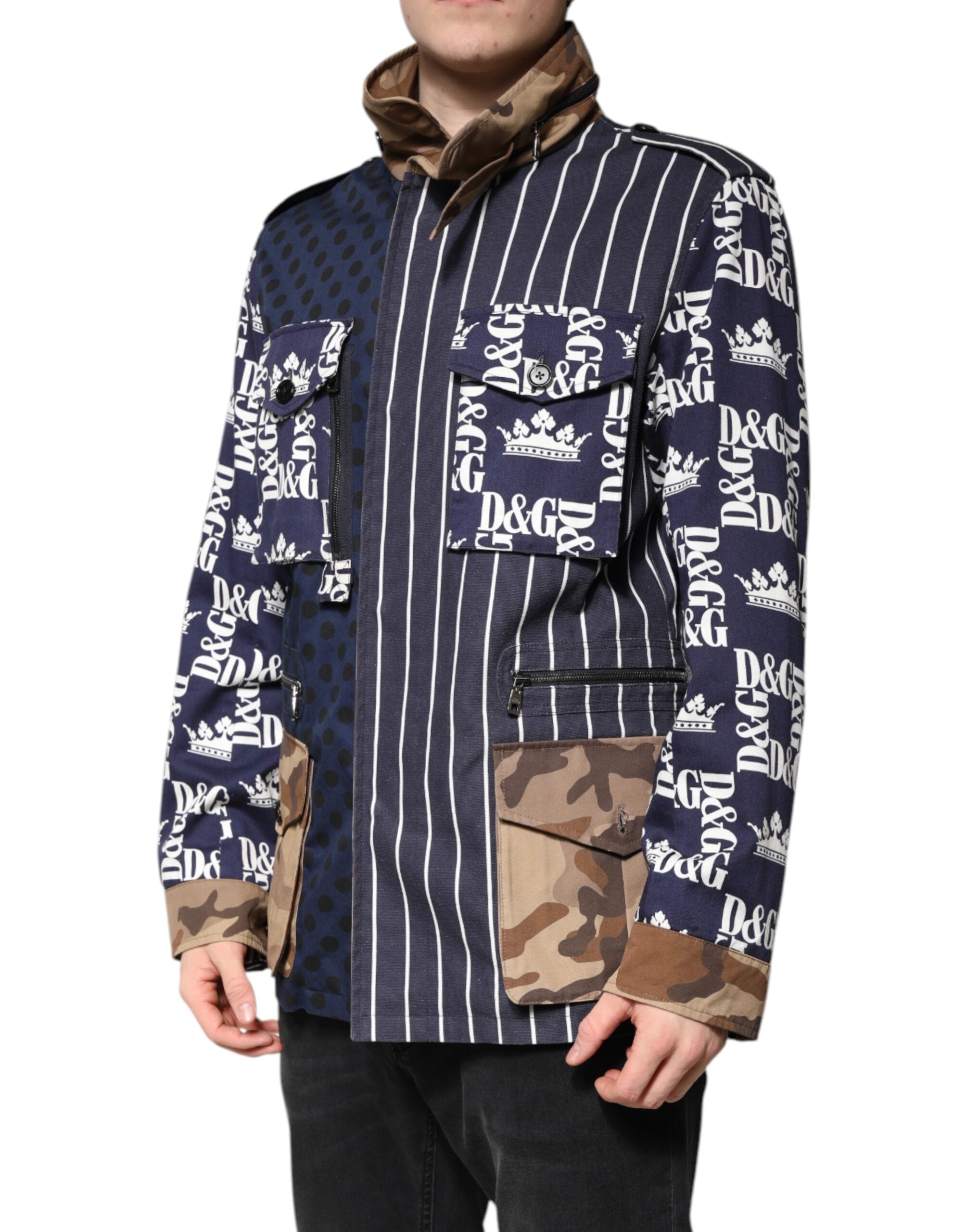 Dolce & Gabbana Multicolor Baumwolle Logo Patchwork Mantel Jacke-3