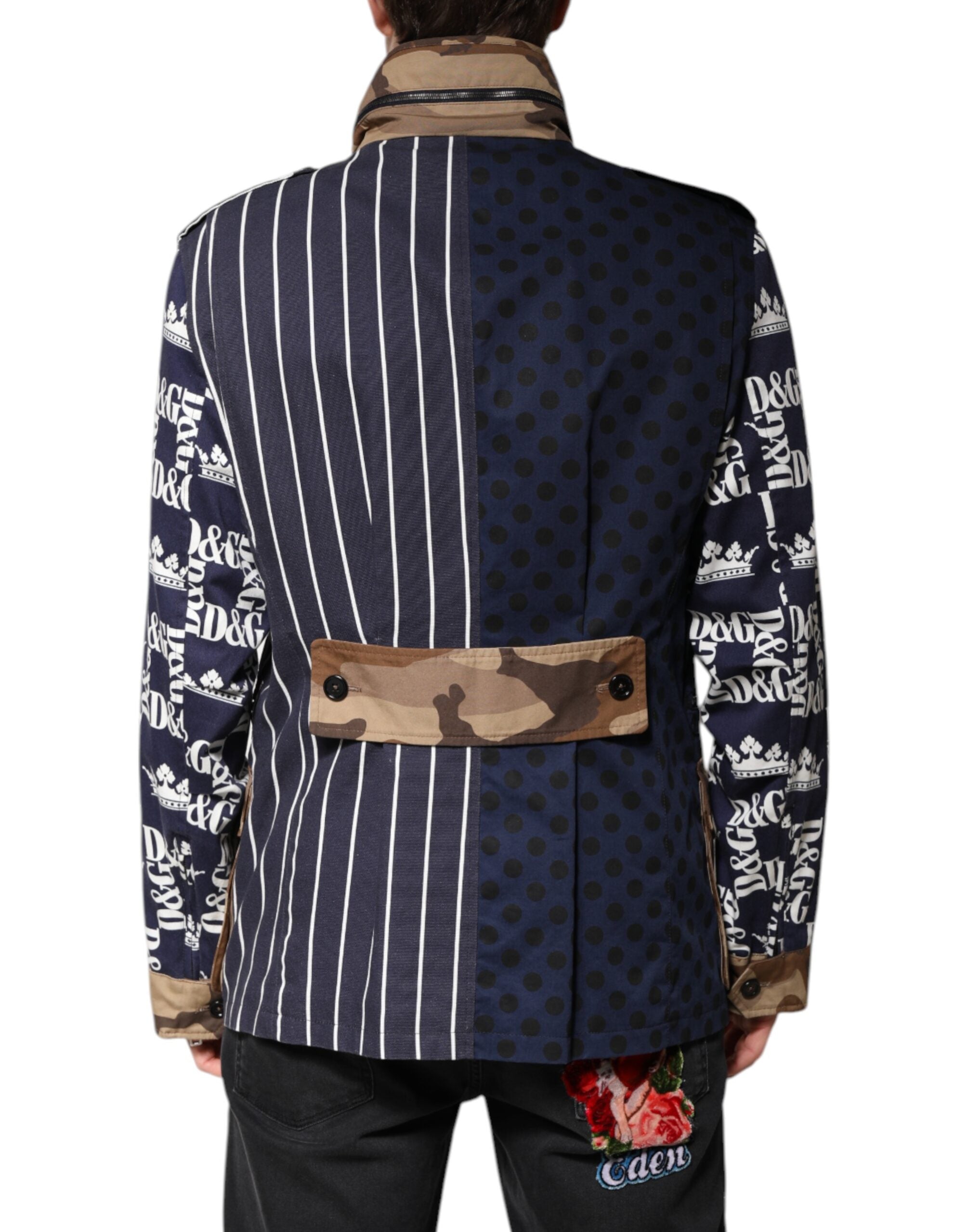 Dolce & Gabbana Multicolor Baumwolle Logo Patchwork Mantel Jacke-4