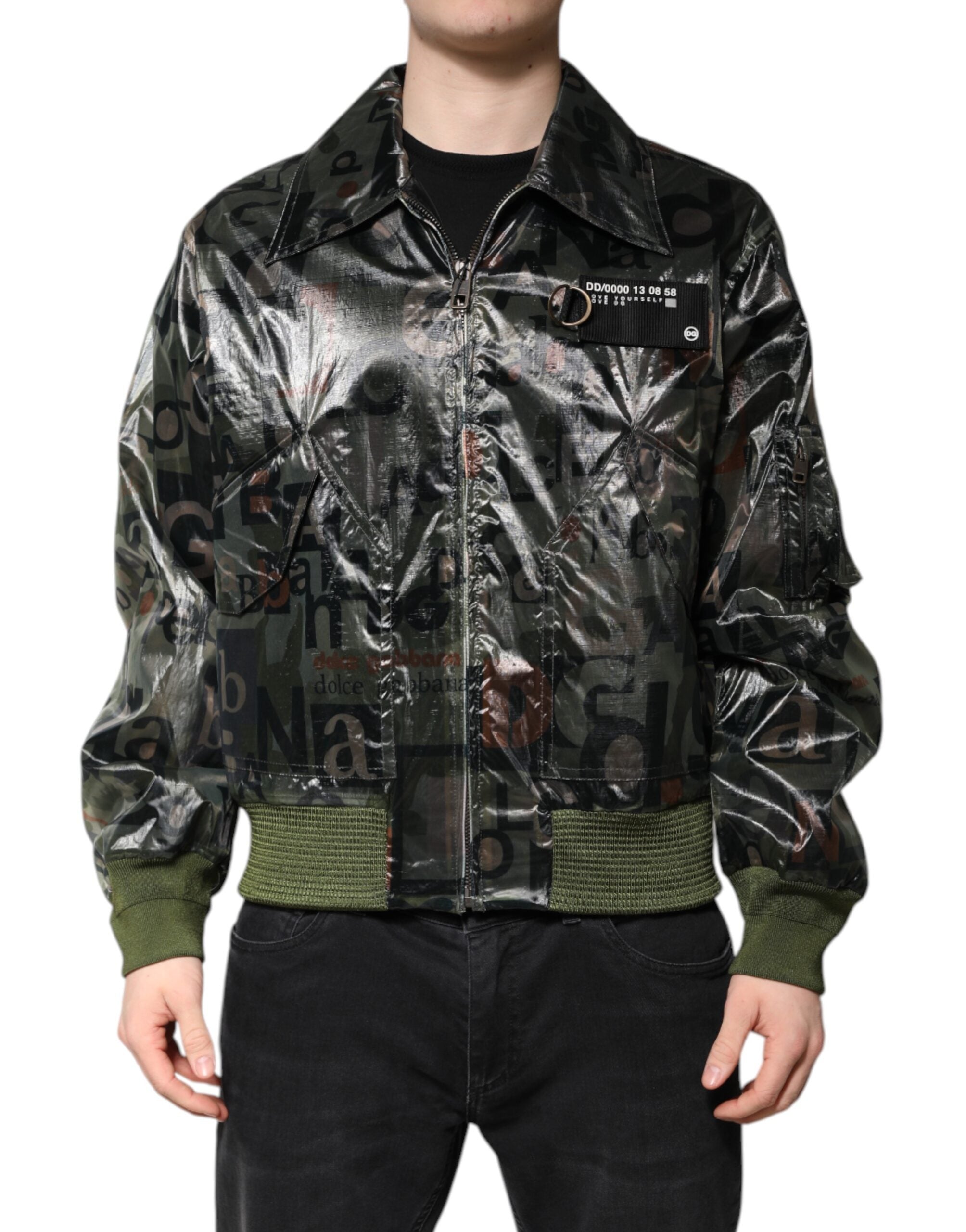 Dolce & Gabbana Green DG Logo Print Bomber Jacket with Full Zip