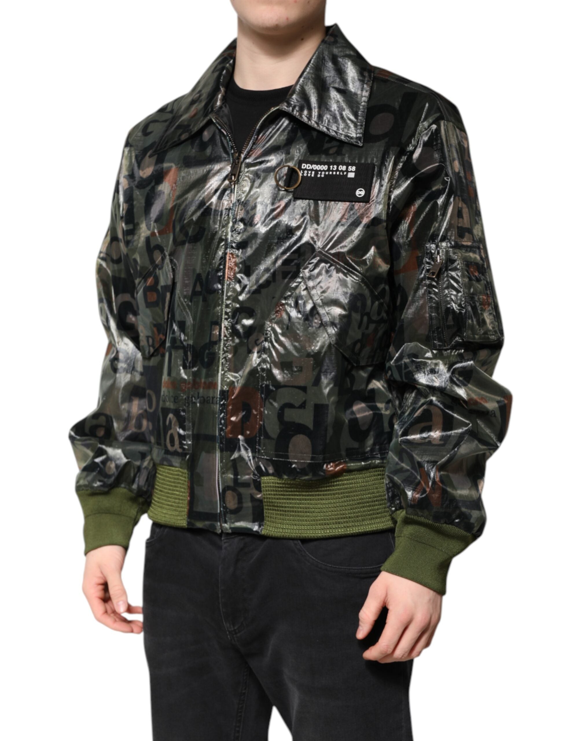 Dolce & Gabbana Green DG Logo Print Bomber Jacket with Full Zip-3