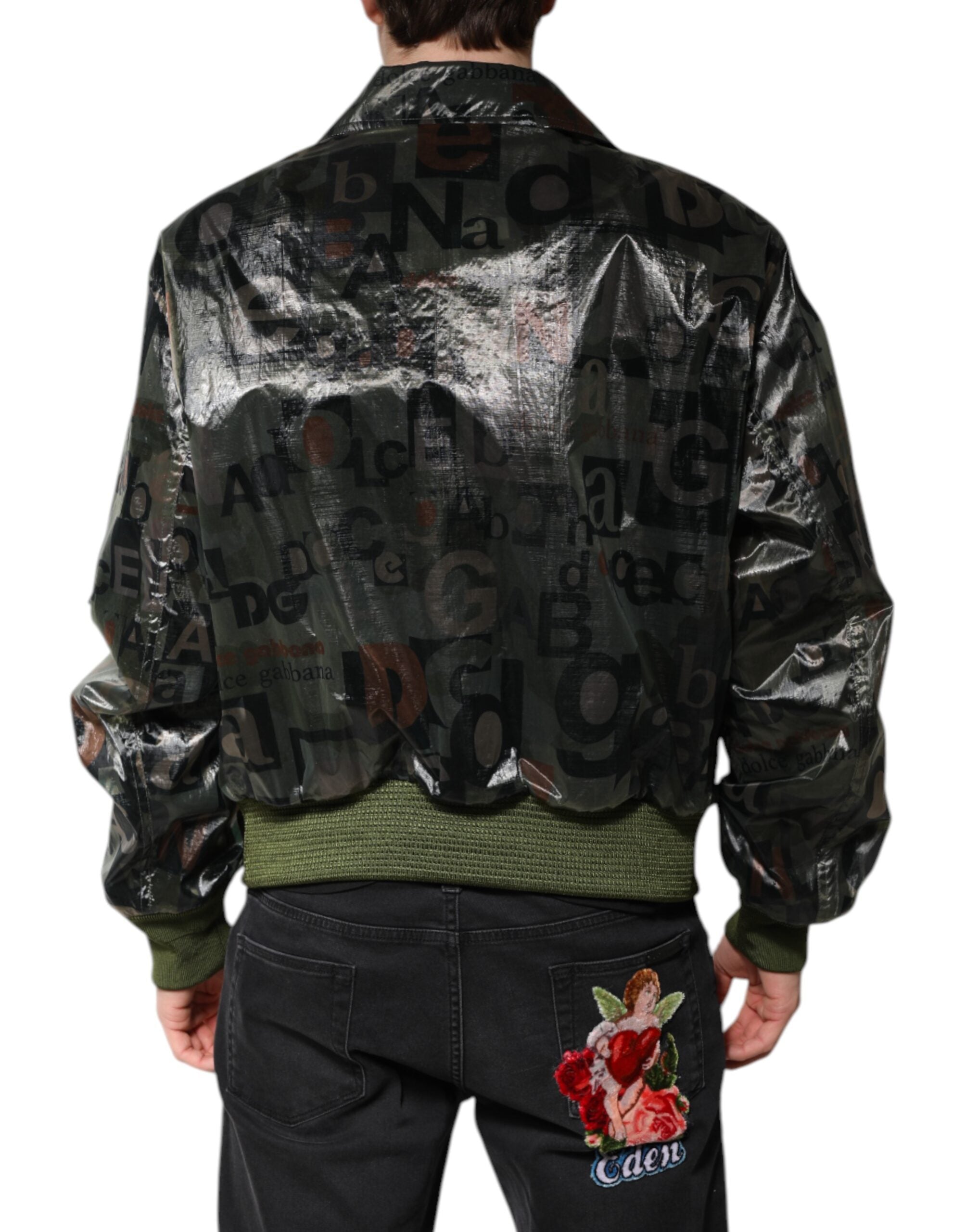 Dolce & Gabbana Green DG Logo Print Bomber Jacket with Full Zip-4