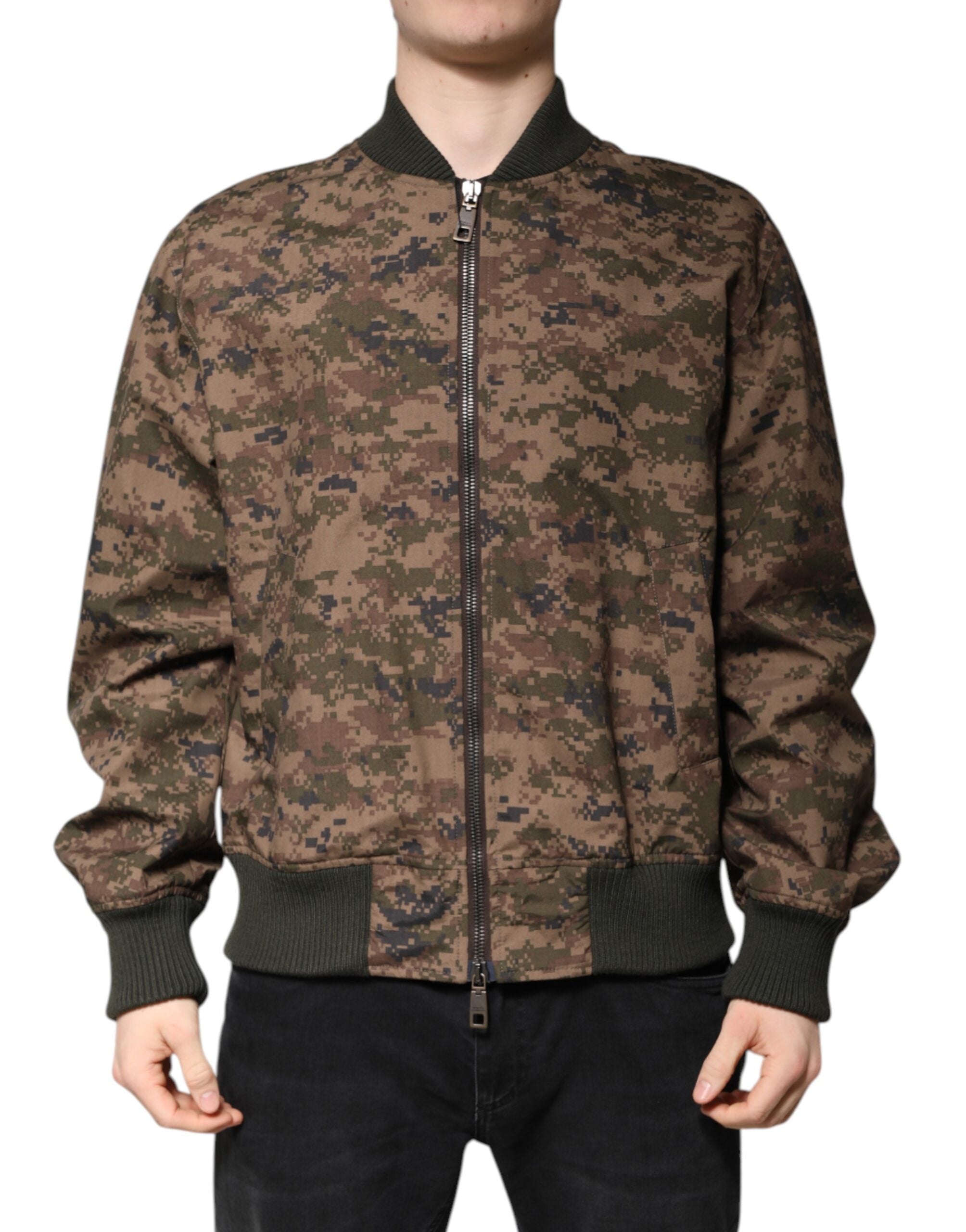 Dolce & Gabbana Brown Camouflage Bomber Jacket with Full Zip