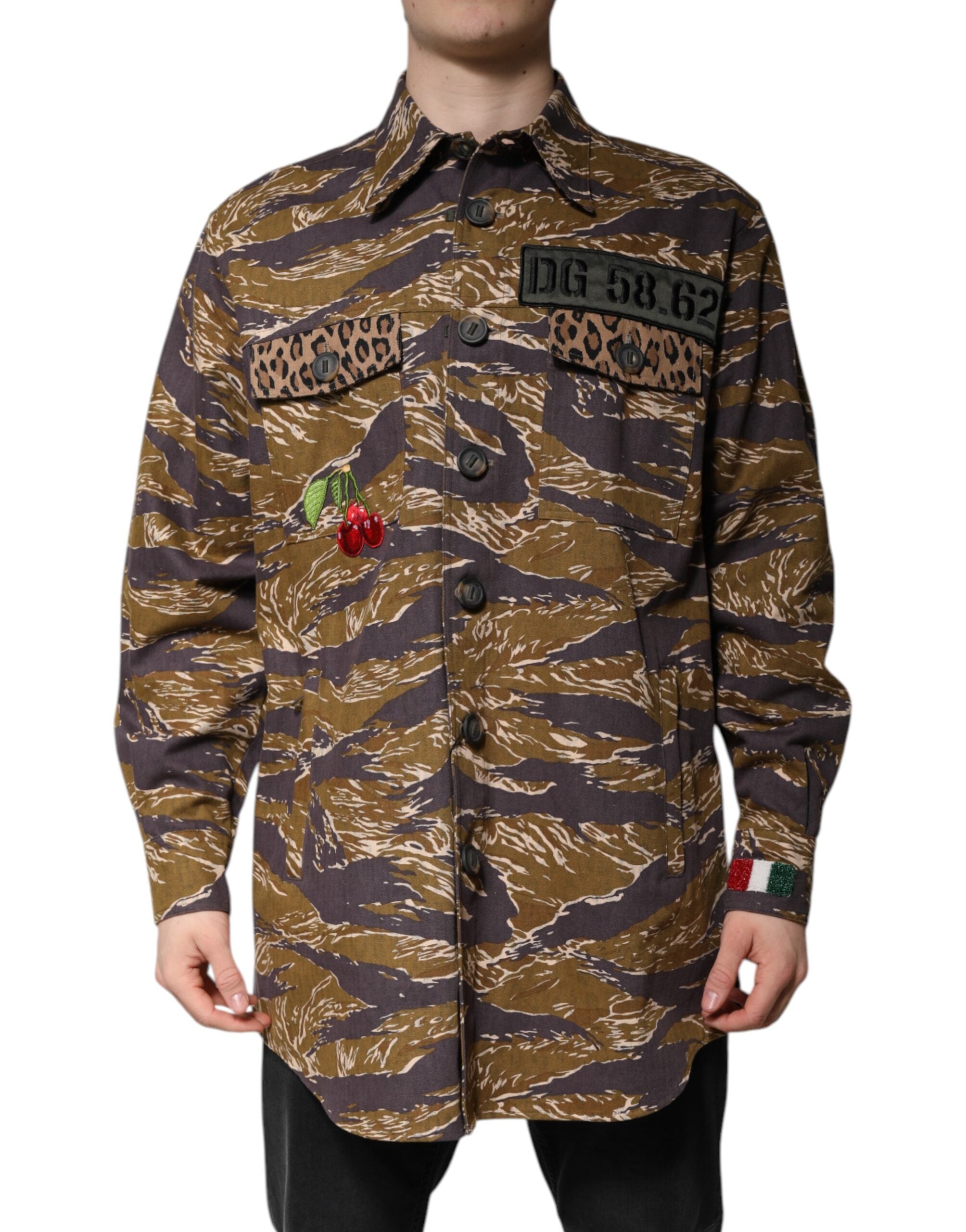 Dolce & Gabbana brown leopard print coat jacket with collar, made of cotton